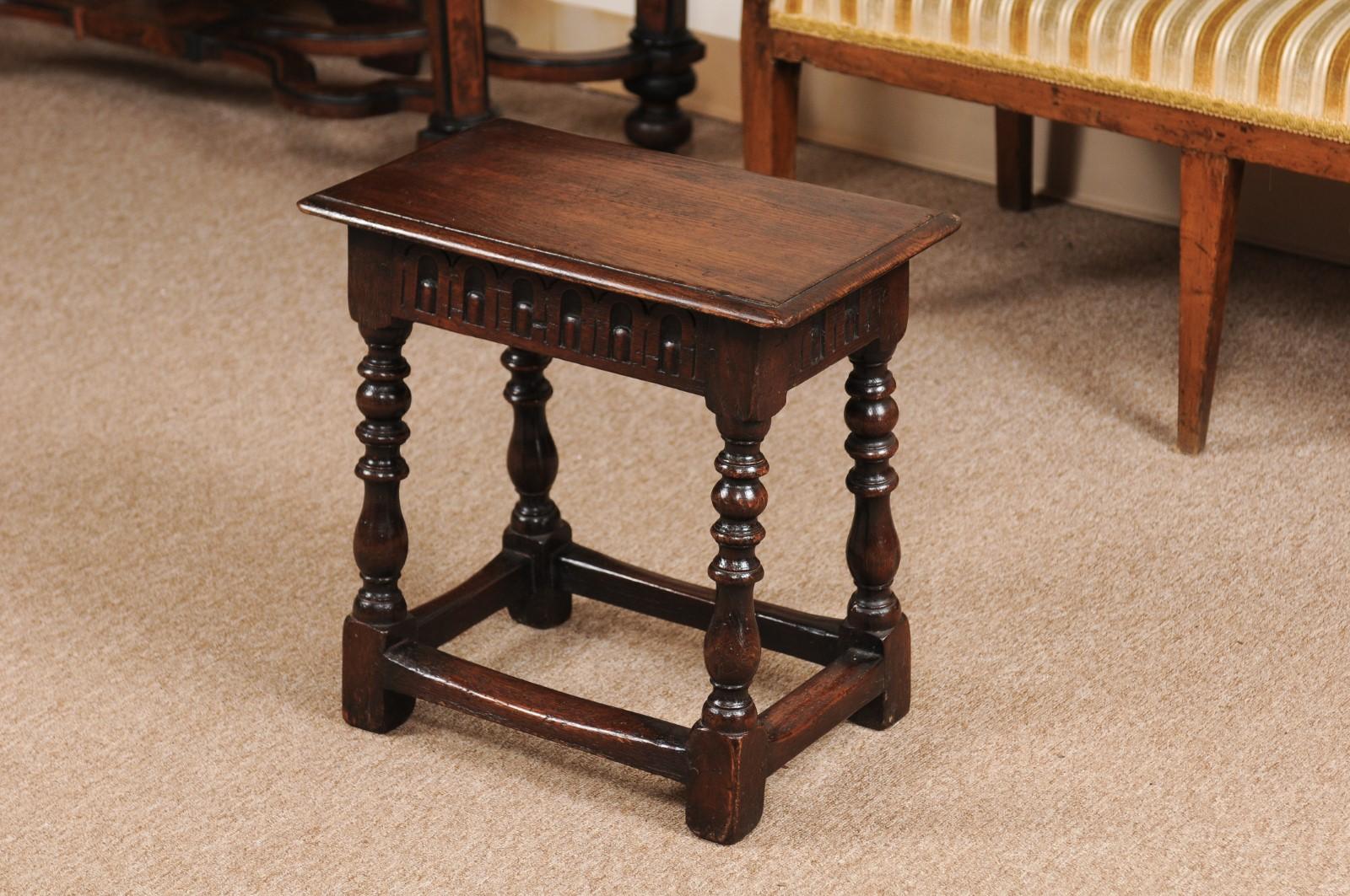 19th Century English Oak Joint Stool with Turned Legs 4
