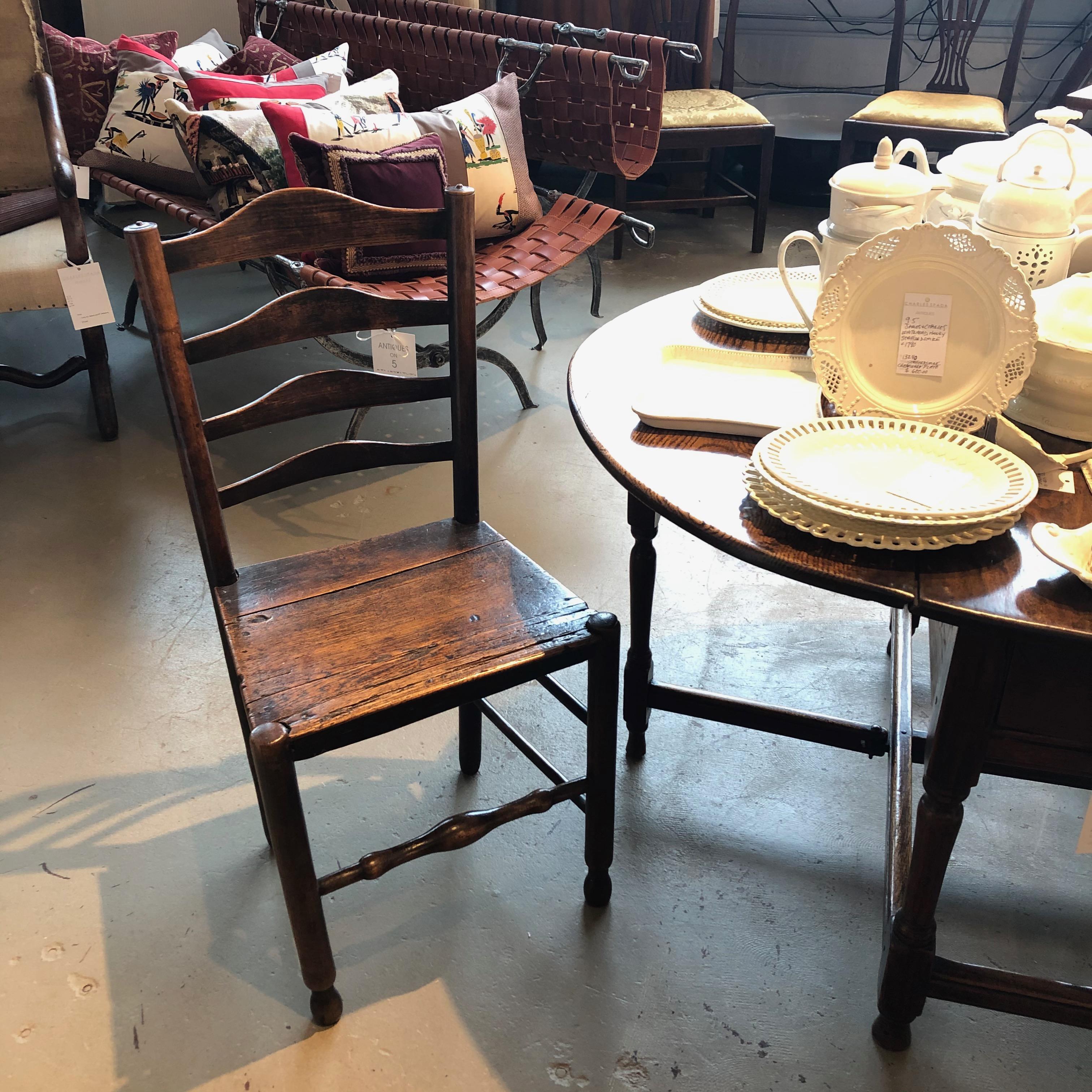 19th Century English Oak Ladder Back Side Chair In Good Condition In Boston, MA