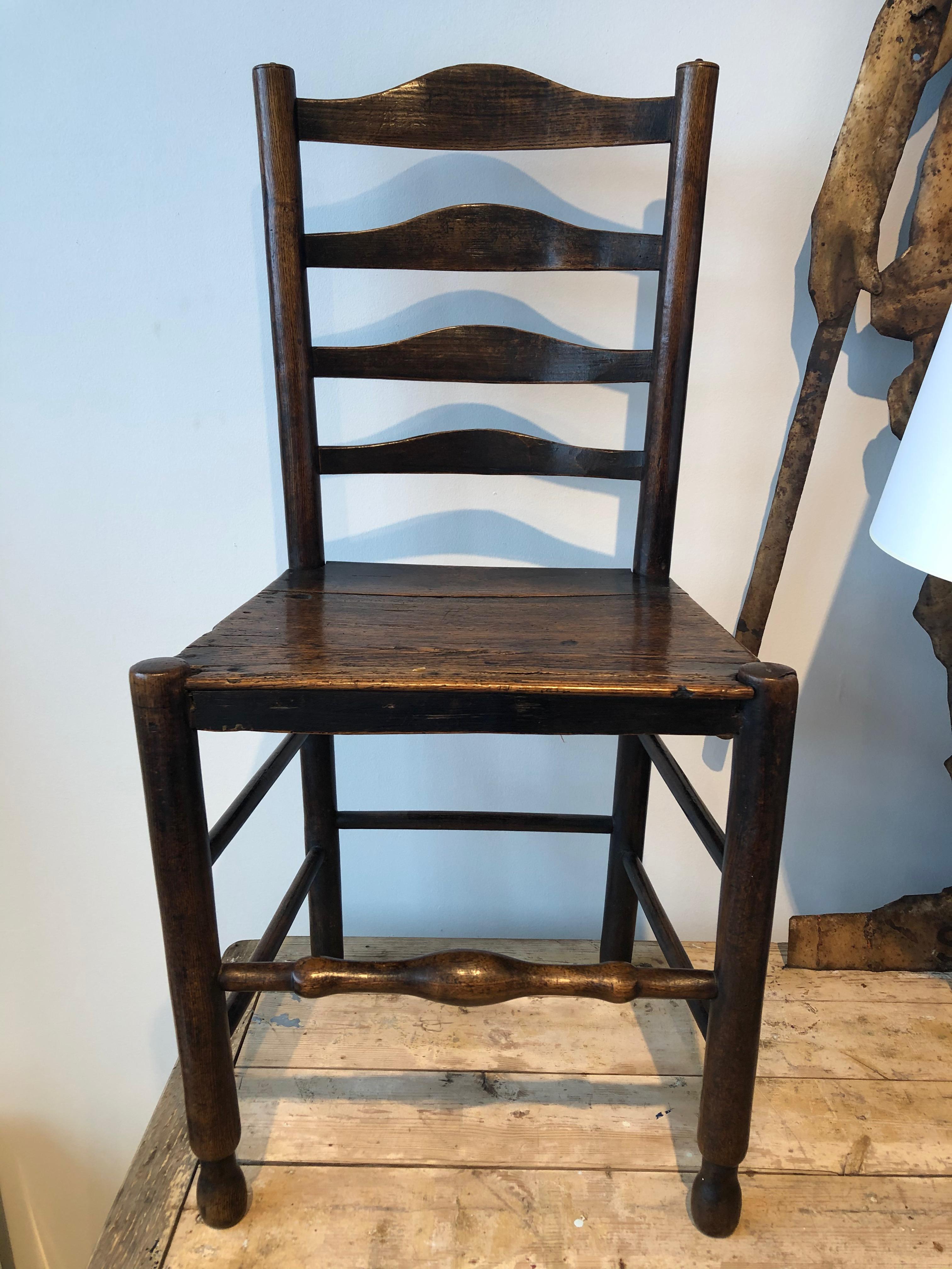 19th Century English Oak Ladder Back Side Chair 1