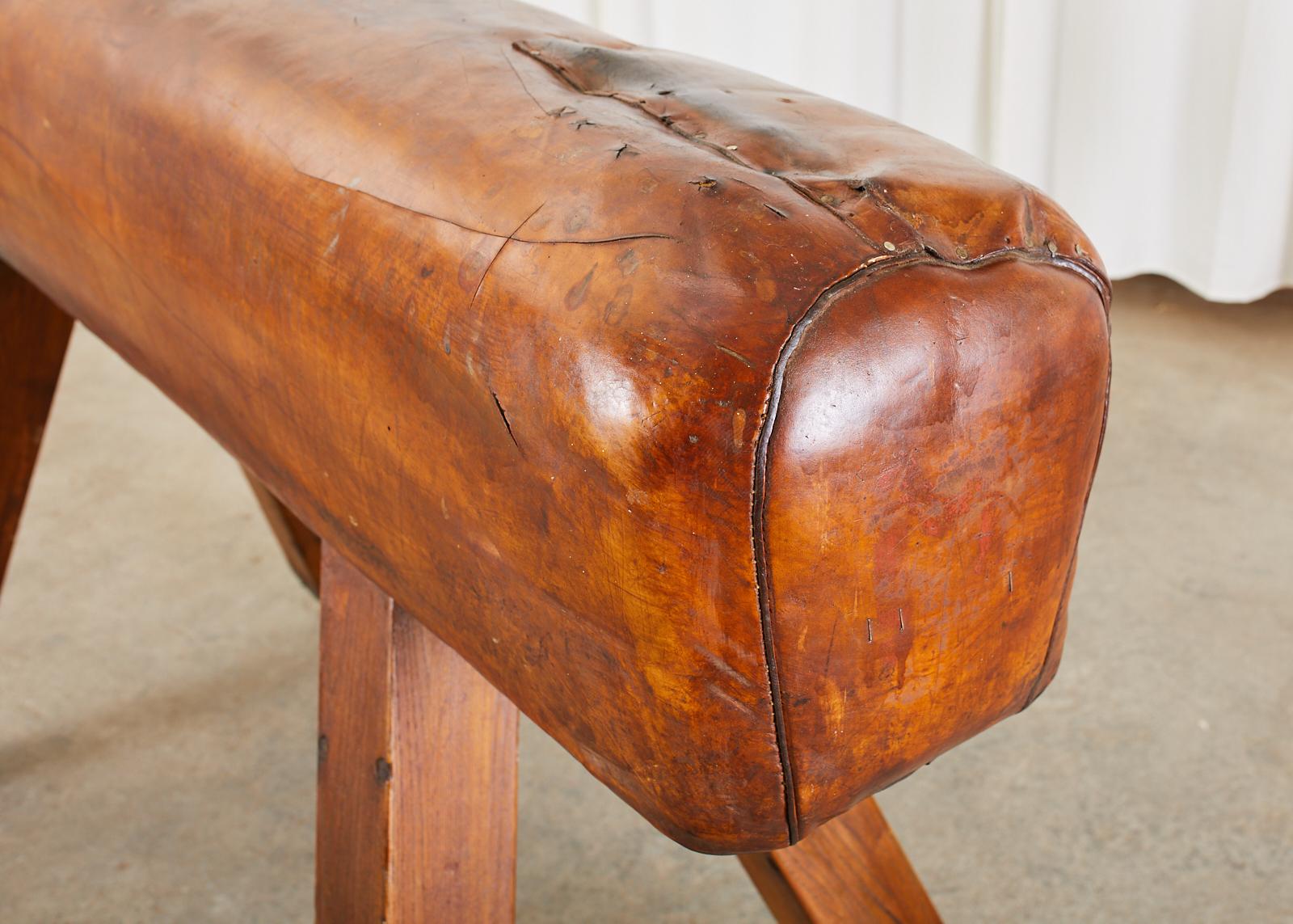Hand-Crafted 19th Century English Oak Leather Gymnastic Pommel Horse