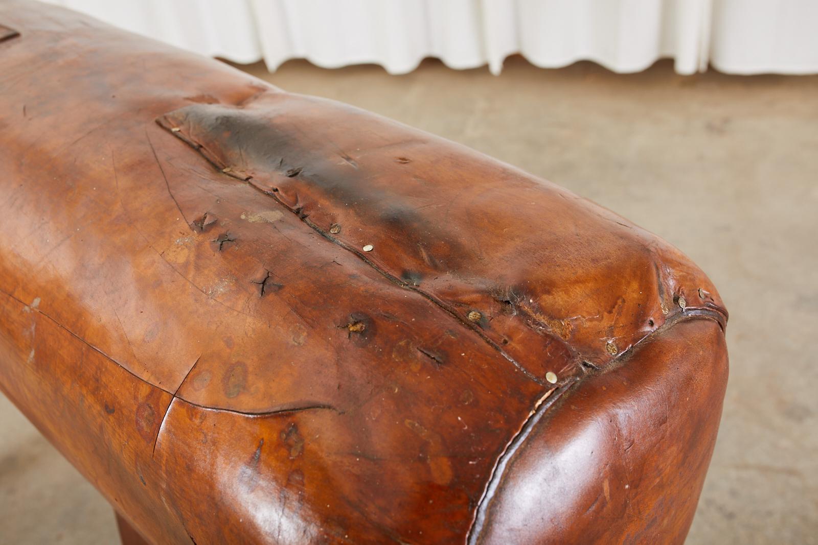 19th Century English Oak Leather Gymnastic Pommel Horse In Distressed Condition In Rio Vista, CA