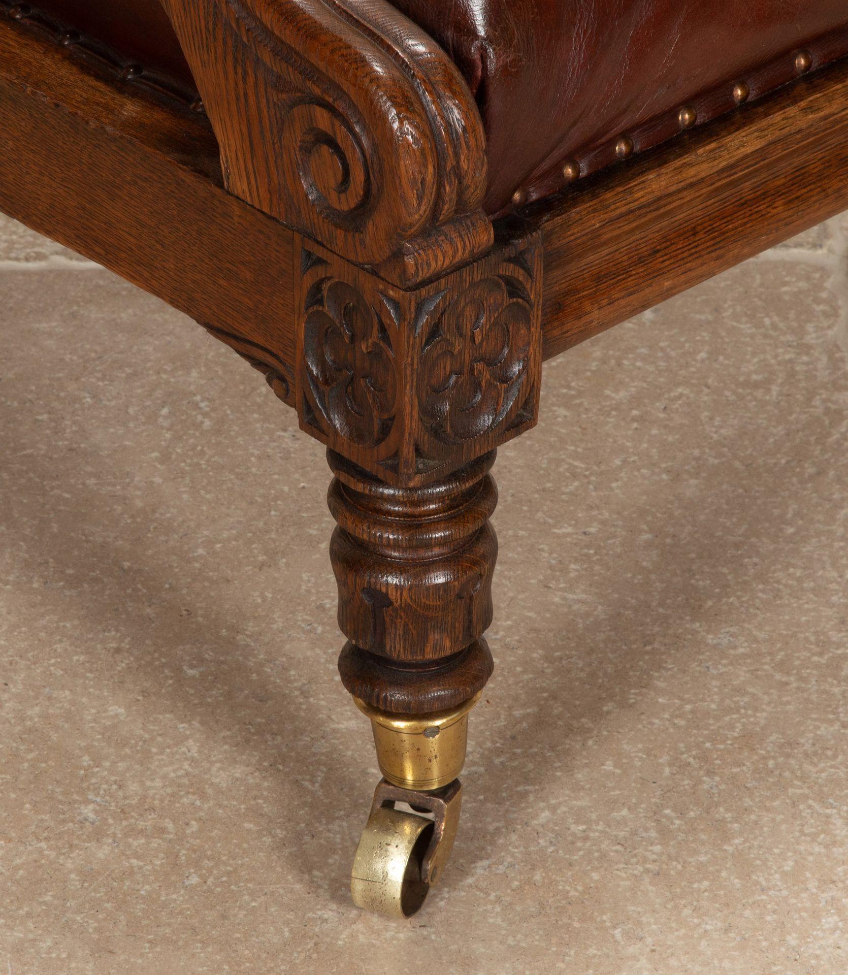 19th Century English Oak Leather Library Chair For Sale 7