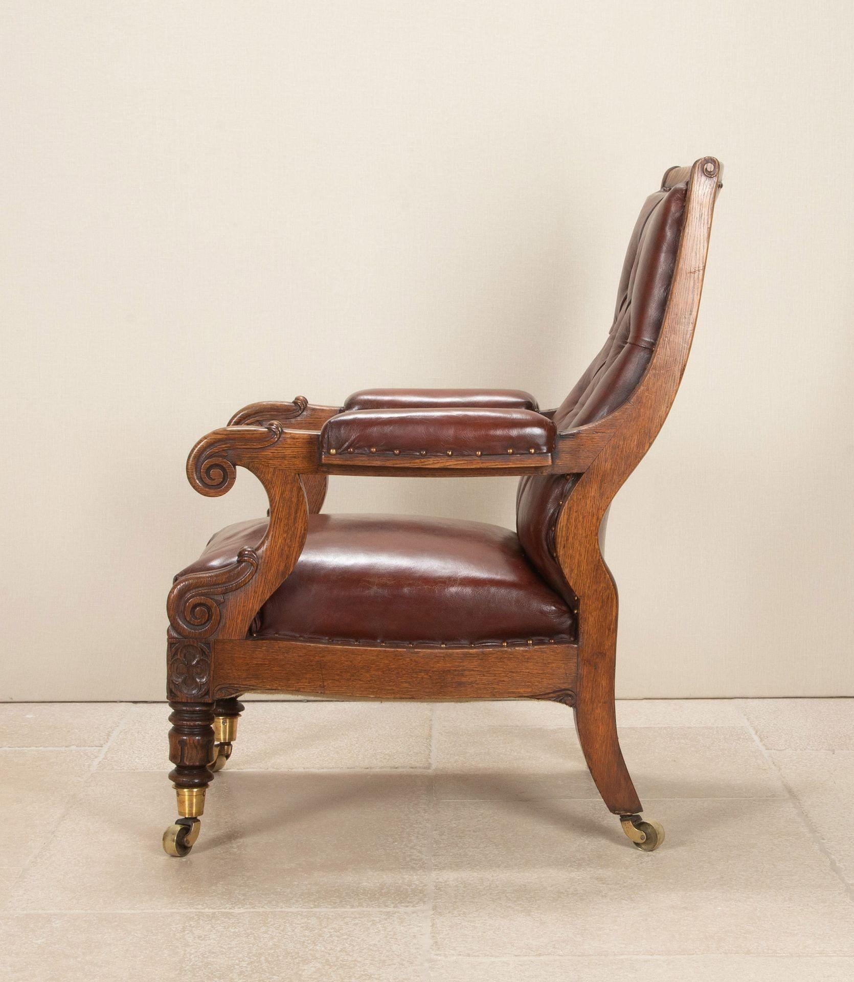 Country 19th Century English Oak Leather Library Chair For Sale