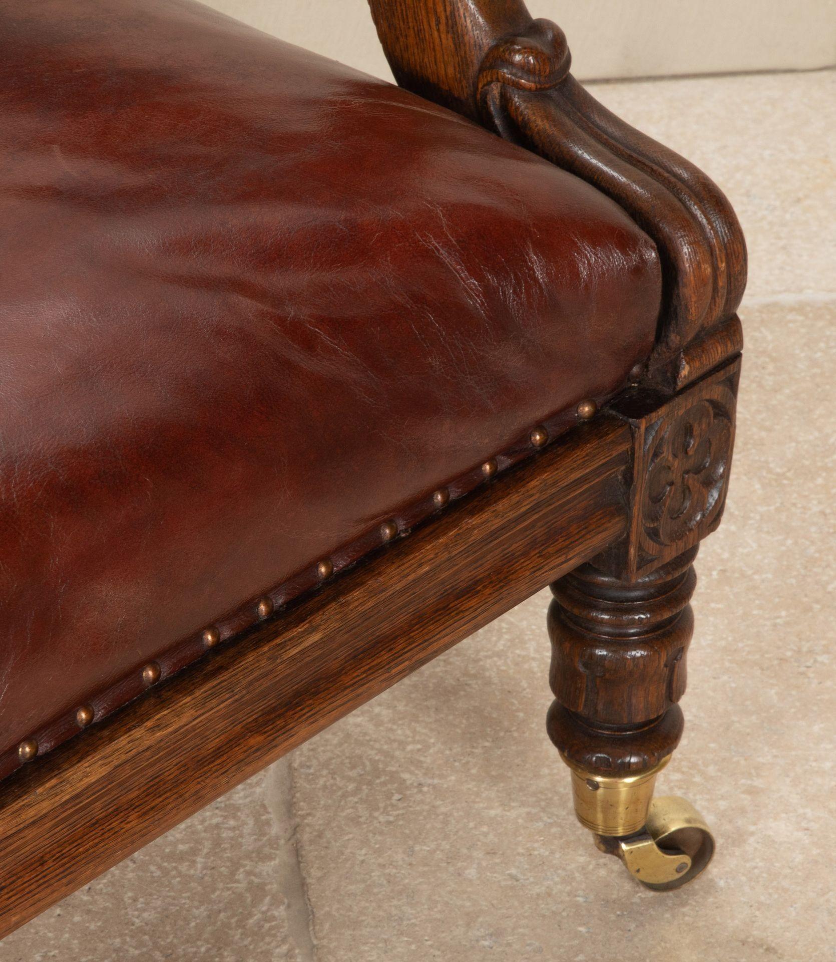 19th Century English Oak Leather Library Chair For Sale 1