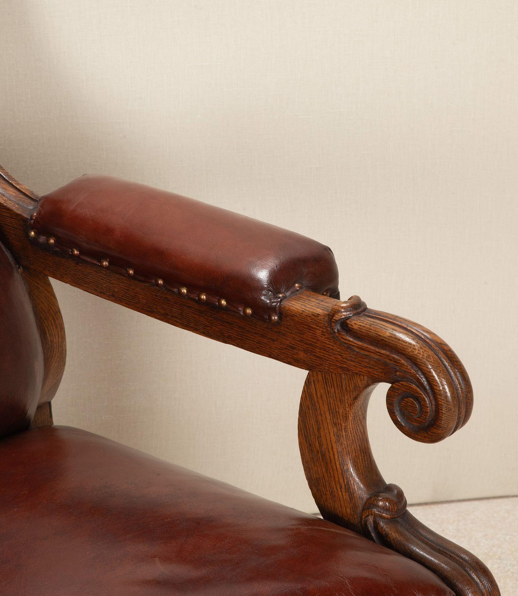 19th Century English Oak Leather Library Chair For Sale 2