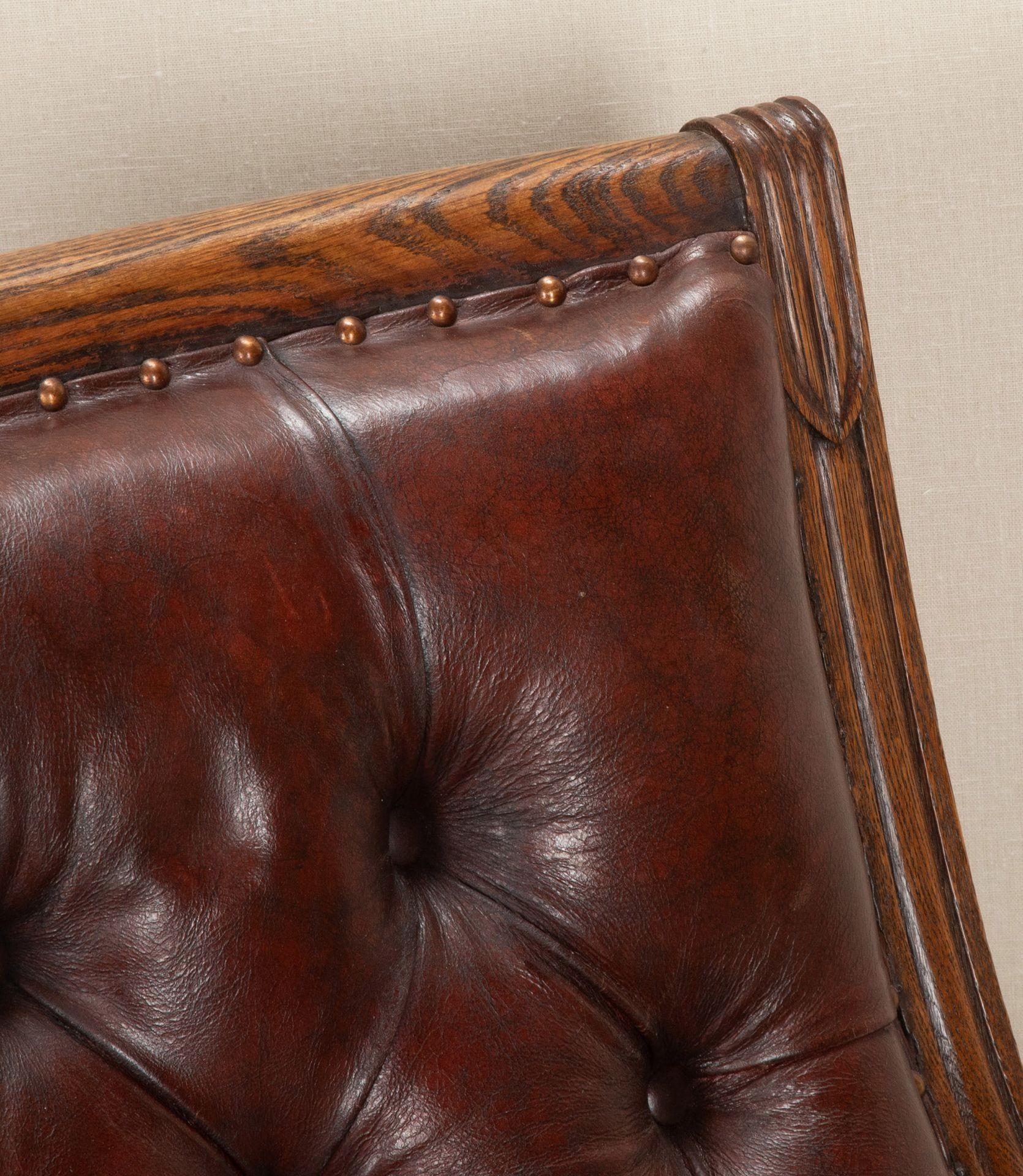 19th Century English Oak Leather Library Chair For Sale 3