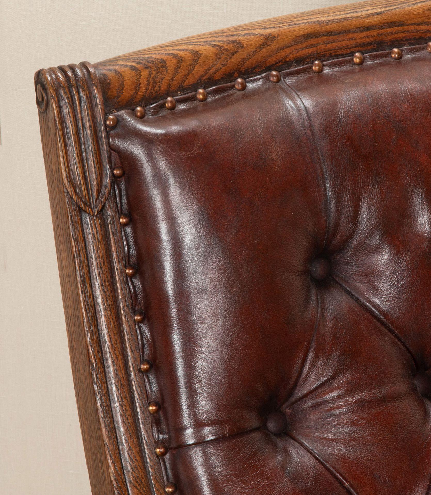 19th Century English Oak Leather Library Chair For Sale 4