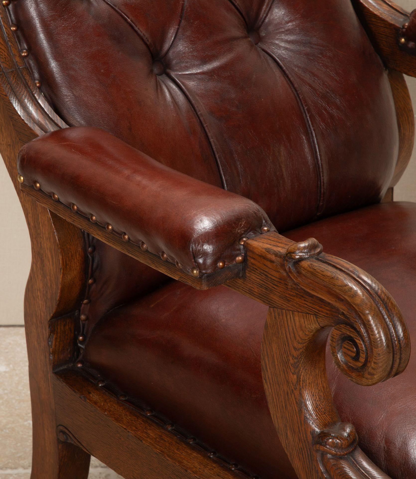 19th Century English Oak Leather Library Chair For Sale 5