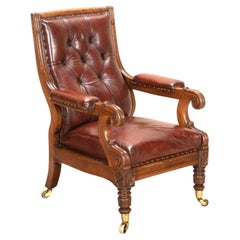 19th Century English Oak Leather Library Chair