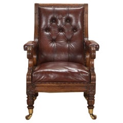 19th Century English Oak Leather Library Chair