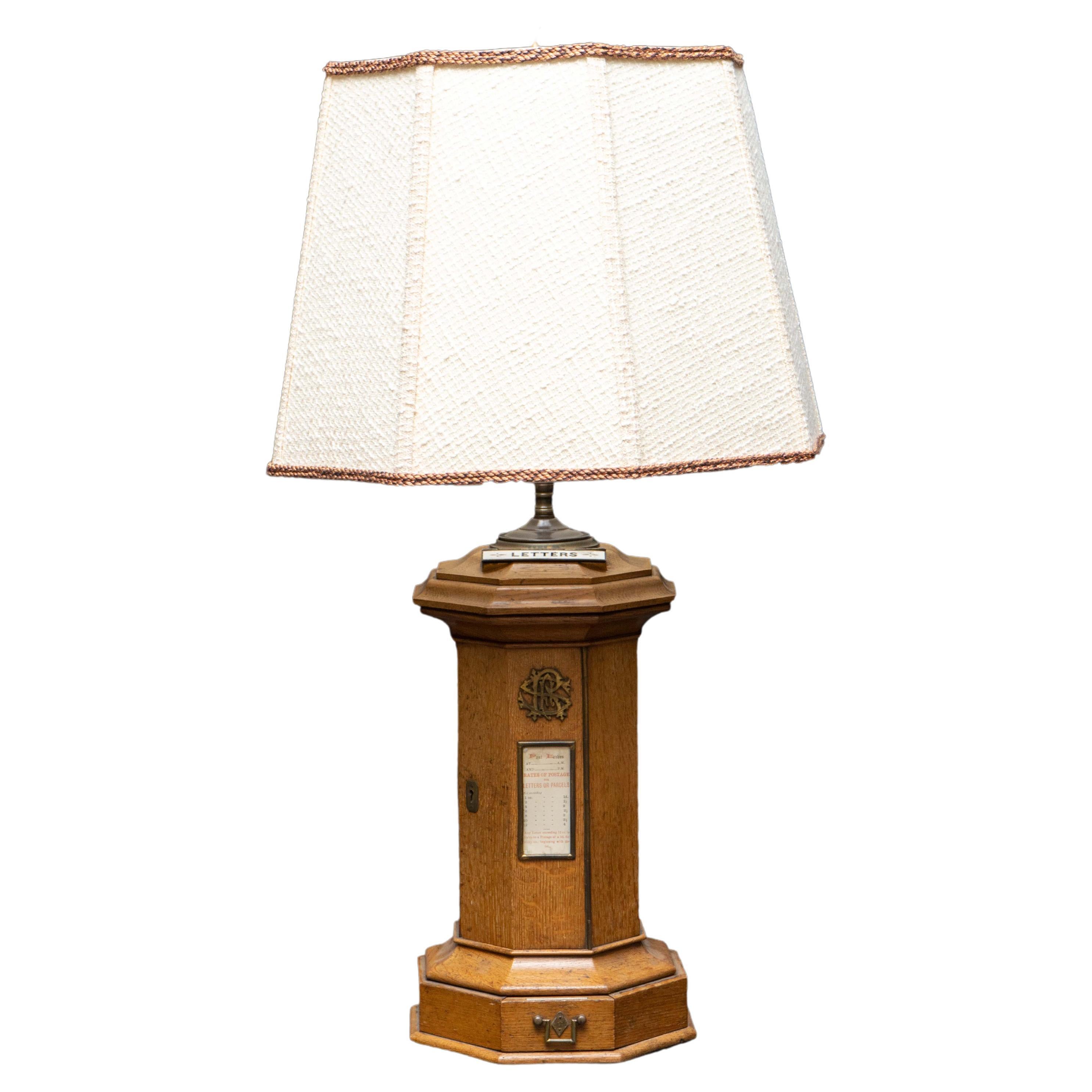 A 19th Century English Victorian Country House Oak Desktop Letterbox Lamp For Sale