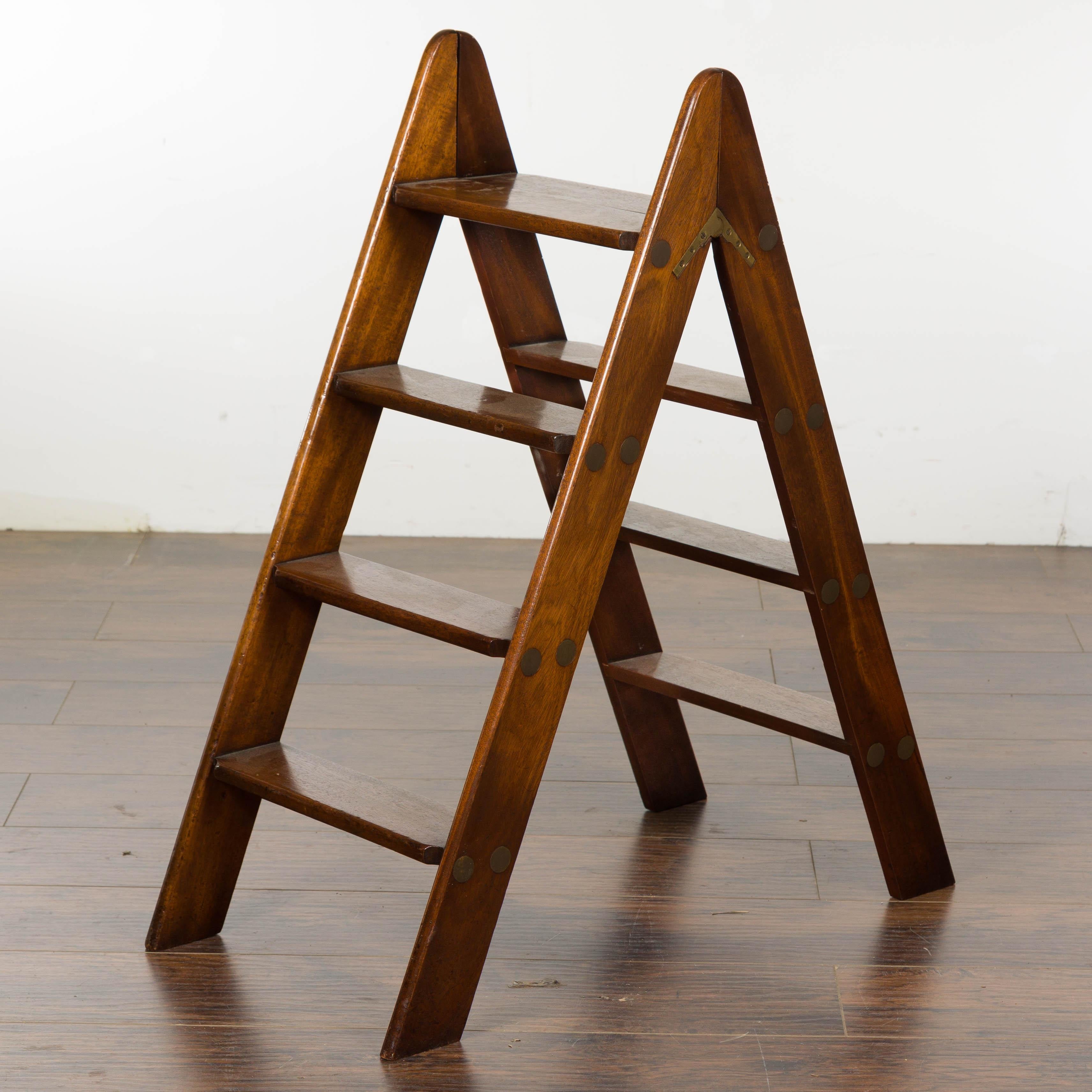 19th Century English Oak Library Step Ladder with Brass Hardware For Sale 6