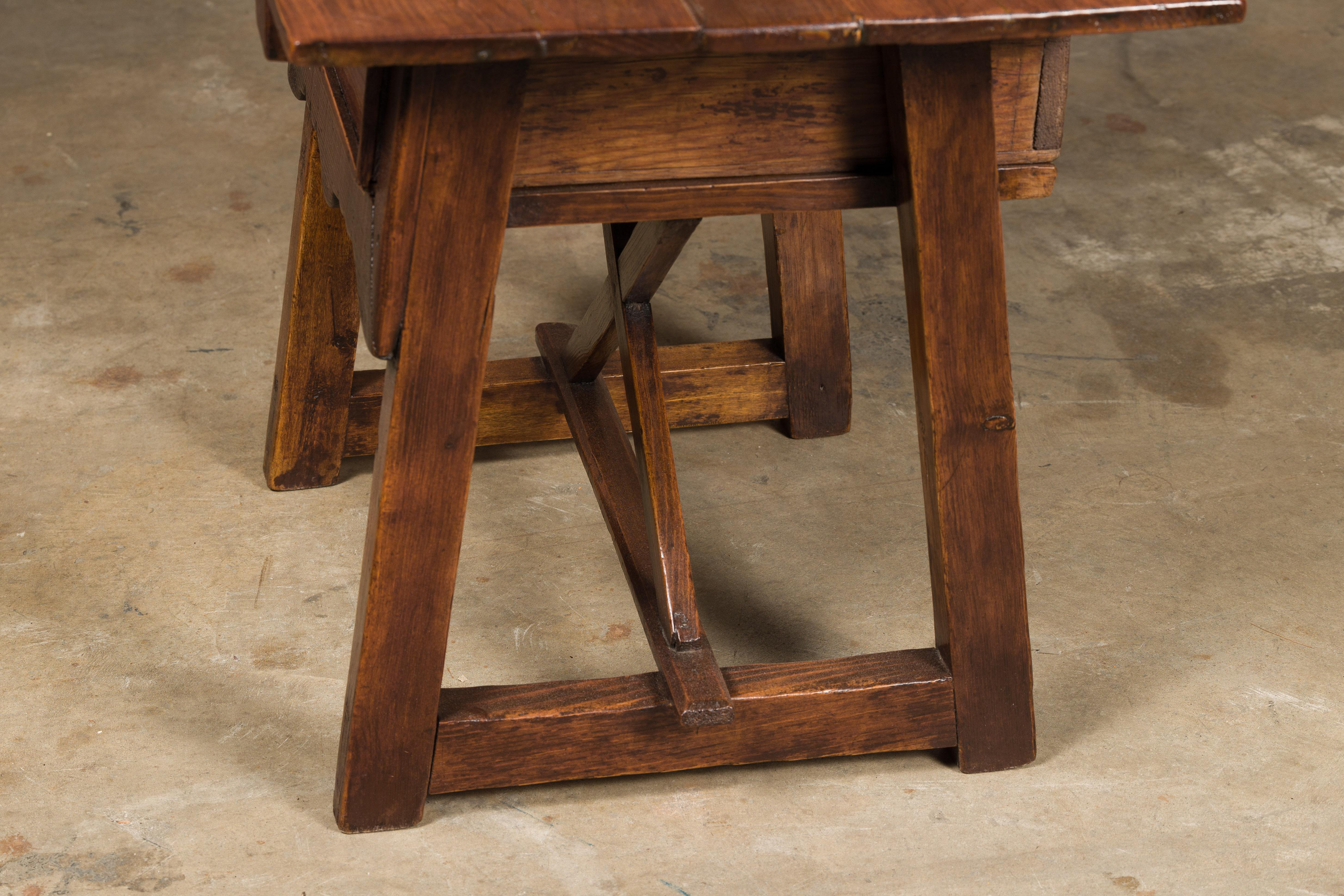 19th Century English Oak Low Side Table with Single Drawer and Carved Apron For Sale 8