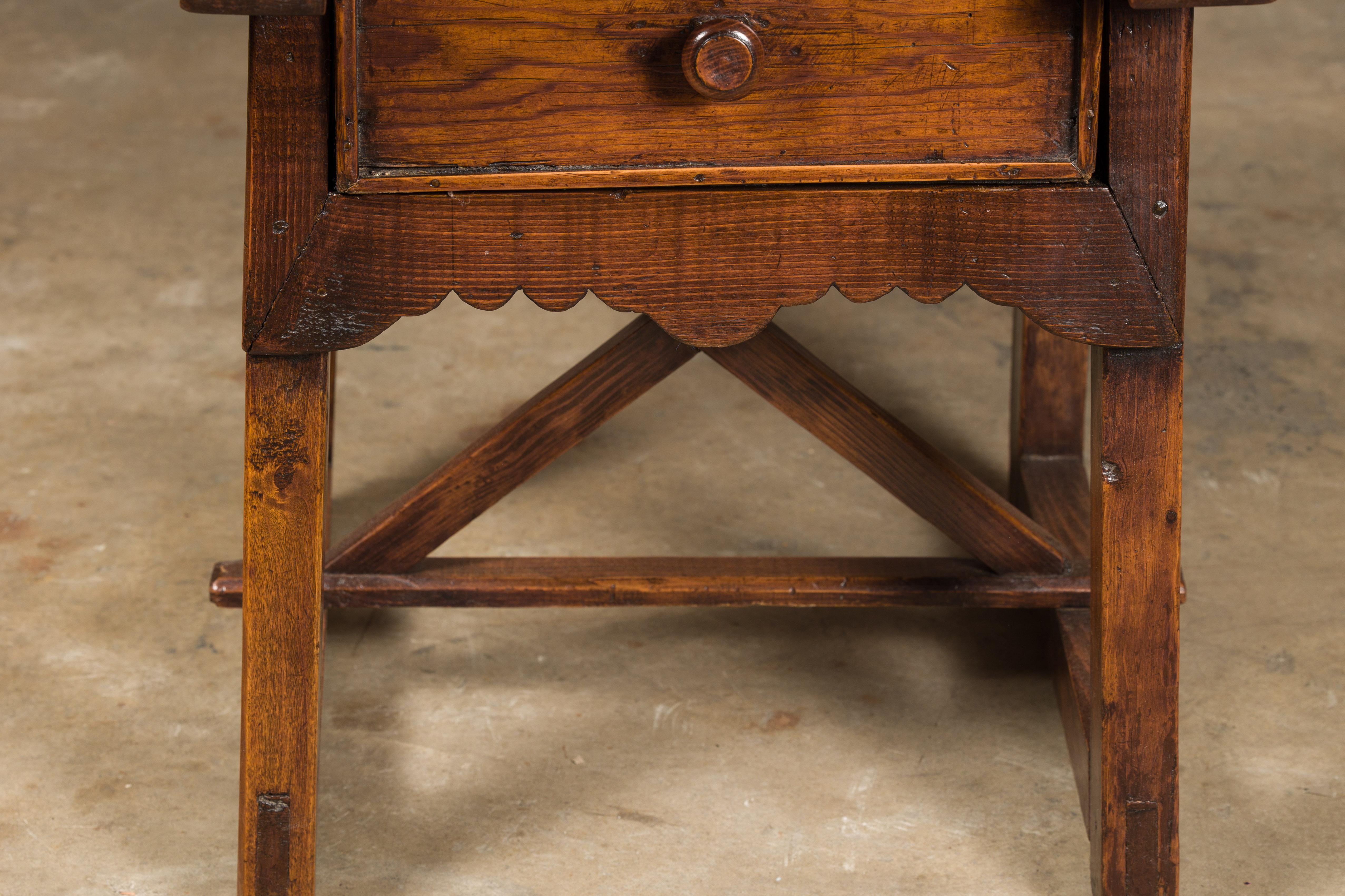 19th Century English Oak Low Side Table with Single Drawer and Carved Apron For Sale 9