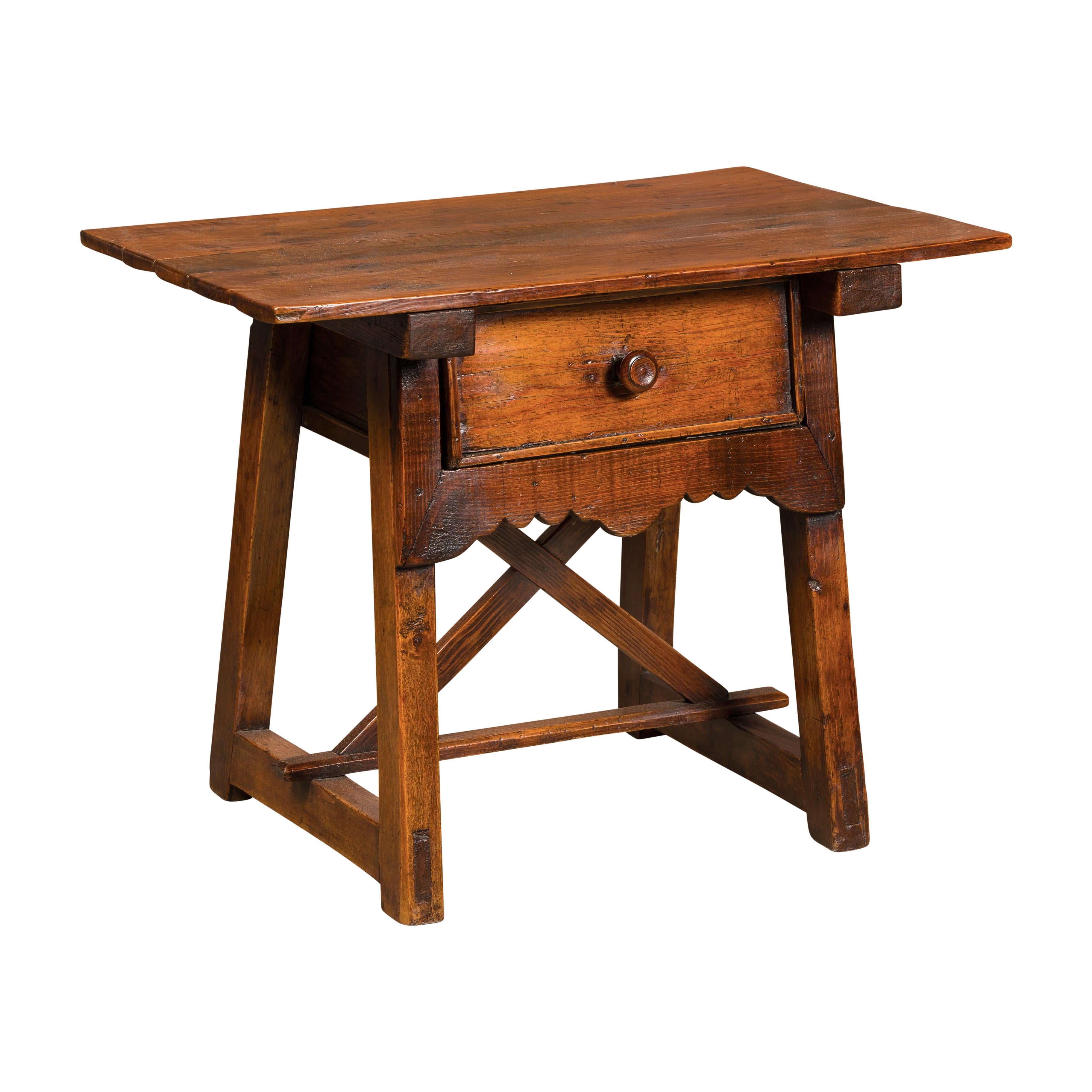 19th Century English Oak Low Side Table with Single Drawer and Carved Apron For Sale 12