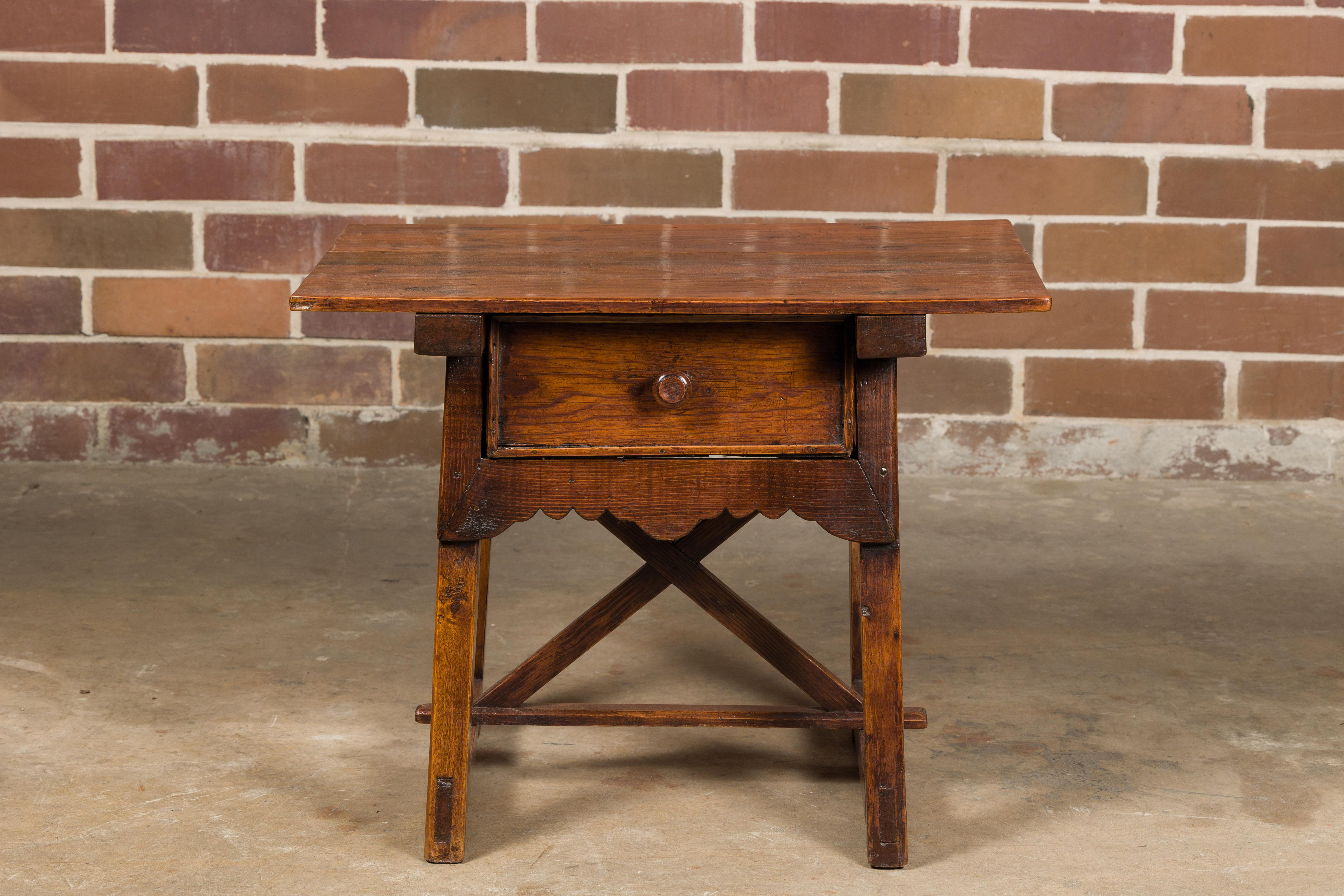 19th Century English Oak Low Side Table with Single Drawer and Carved Apron In Good Condition For Sale In Atlanta, GA