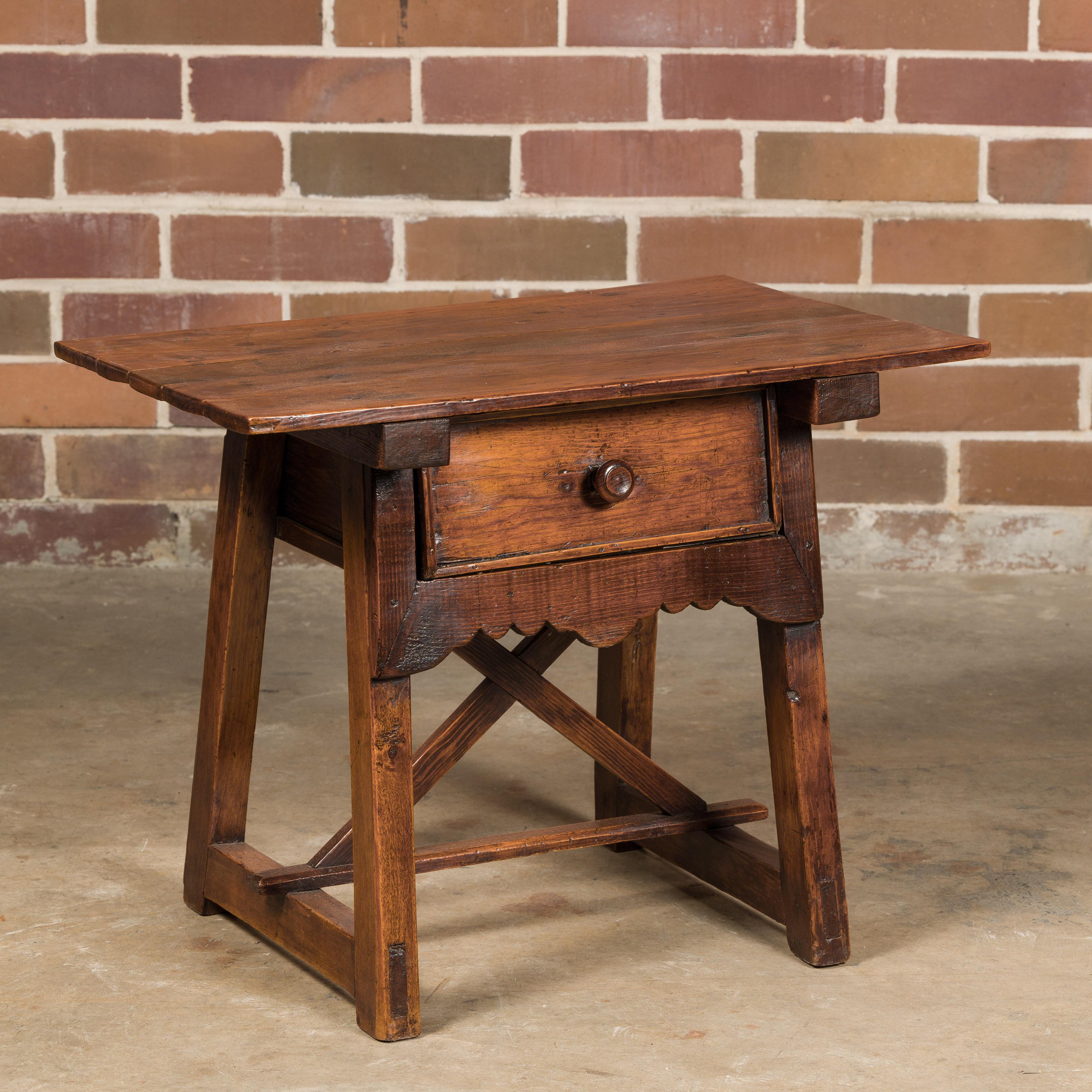 19th Century English Oak Low Side Table with Single Drawer and Carved Apron For Sale 1