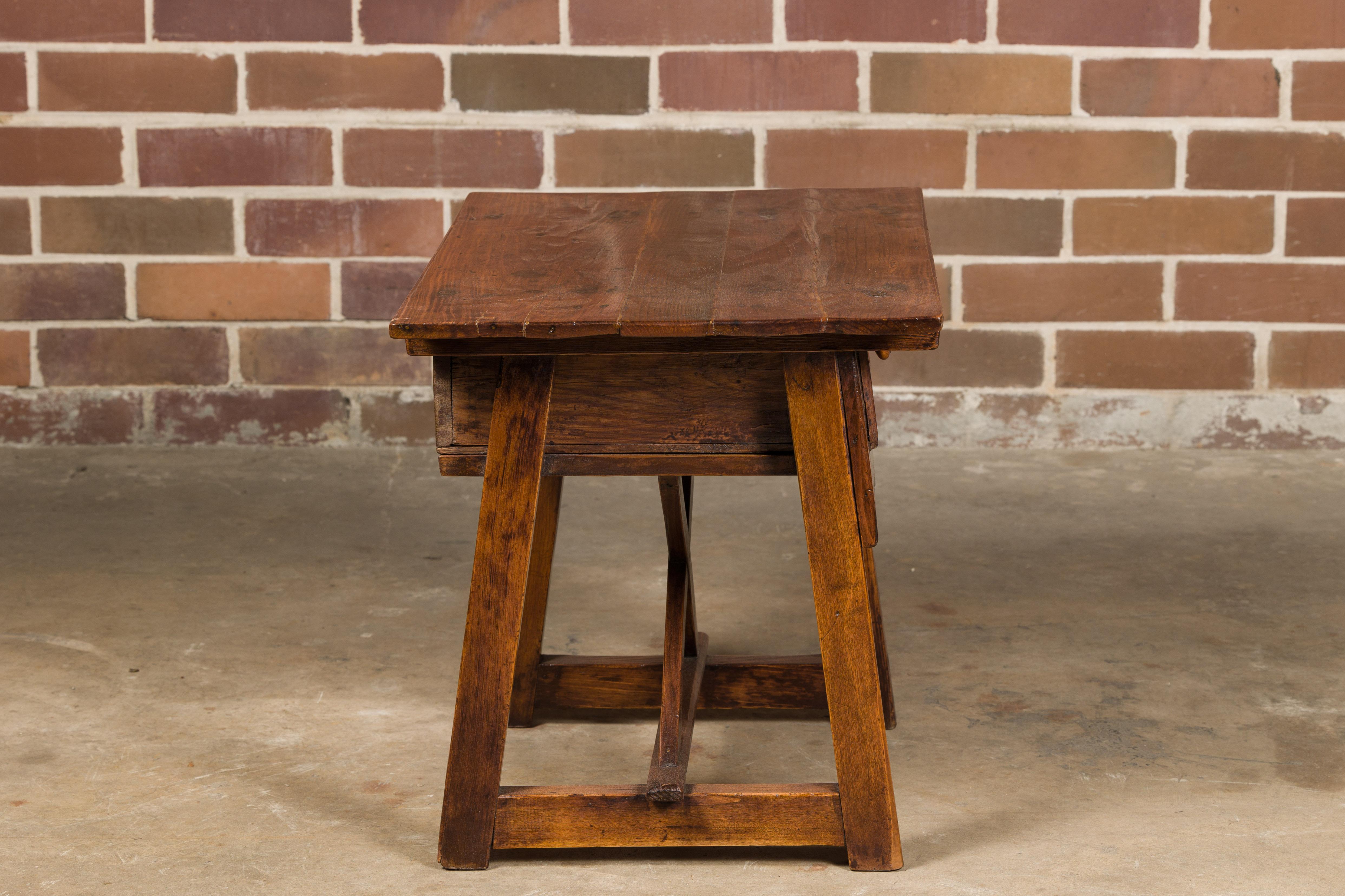 19th Century English Oak Low Side Table with Single Drawer and Carved Apron For Sale 2