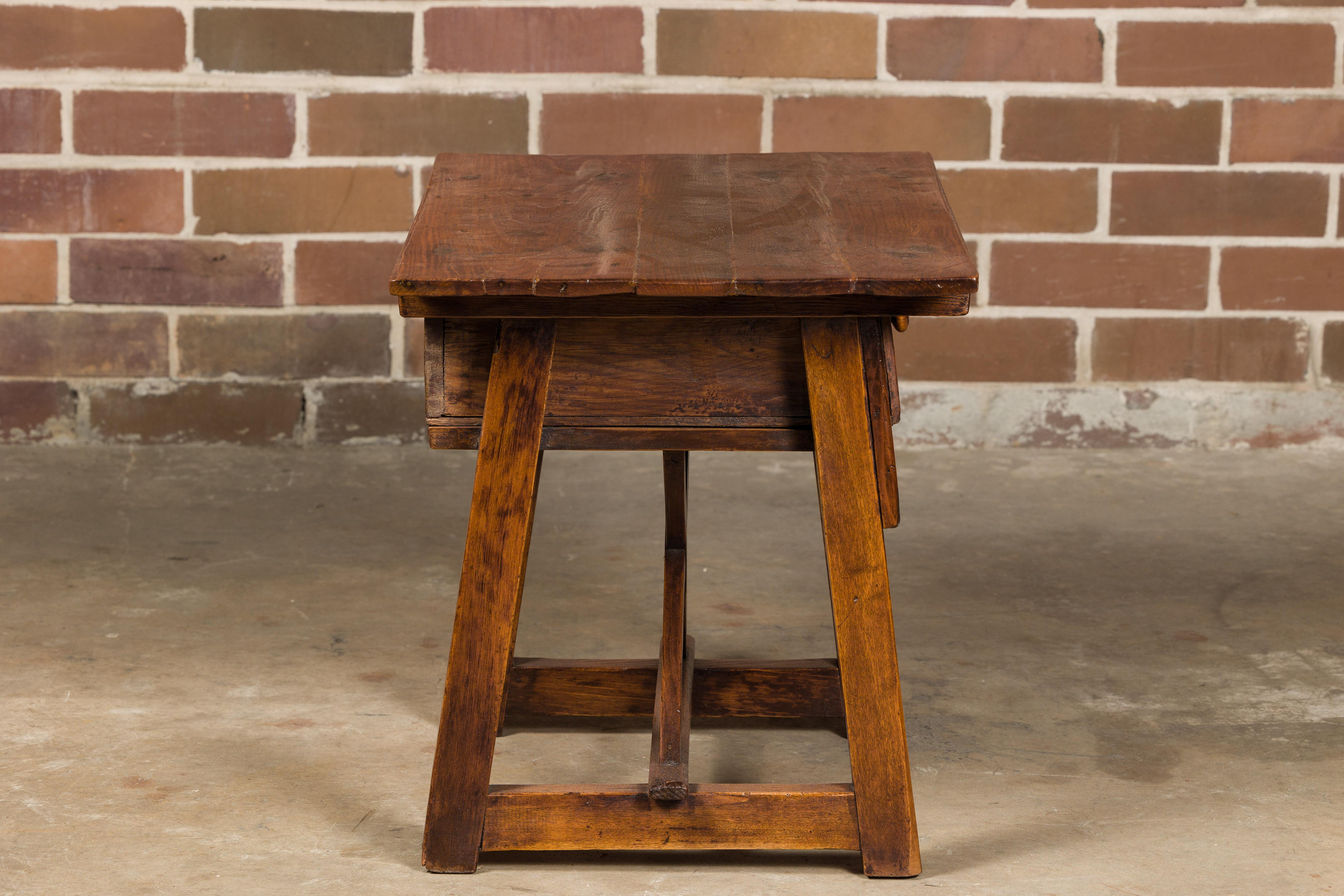 19th Century English Oak Low Side Table with Single Drawer and Carved Apron For Sale 4