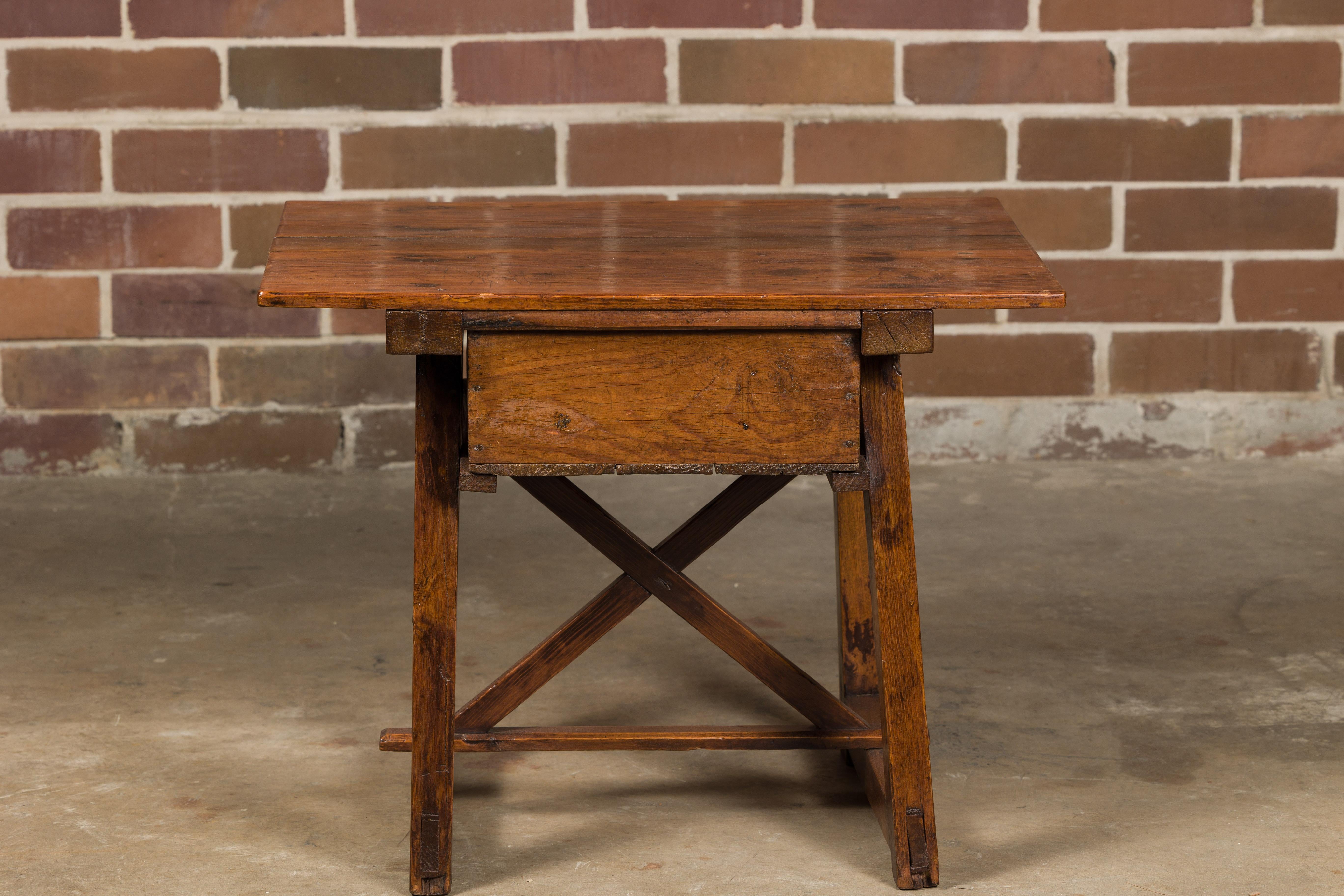 19th Century English Oak Low Side Table with Single Drawer and Carved Apron For Sale 5