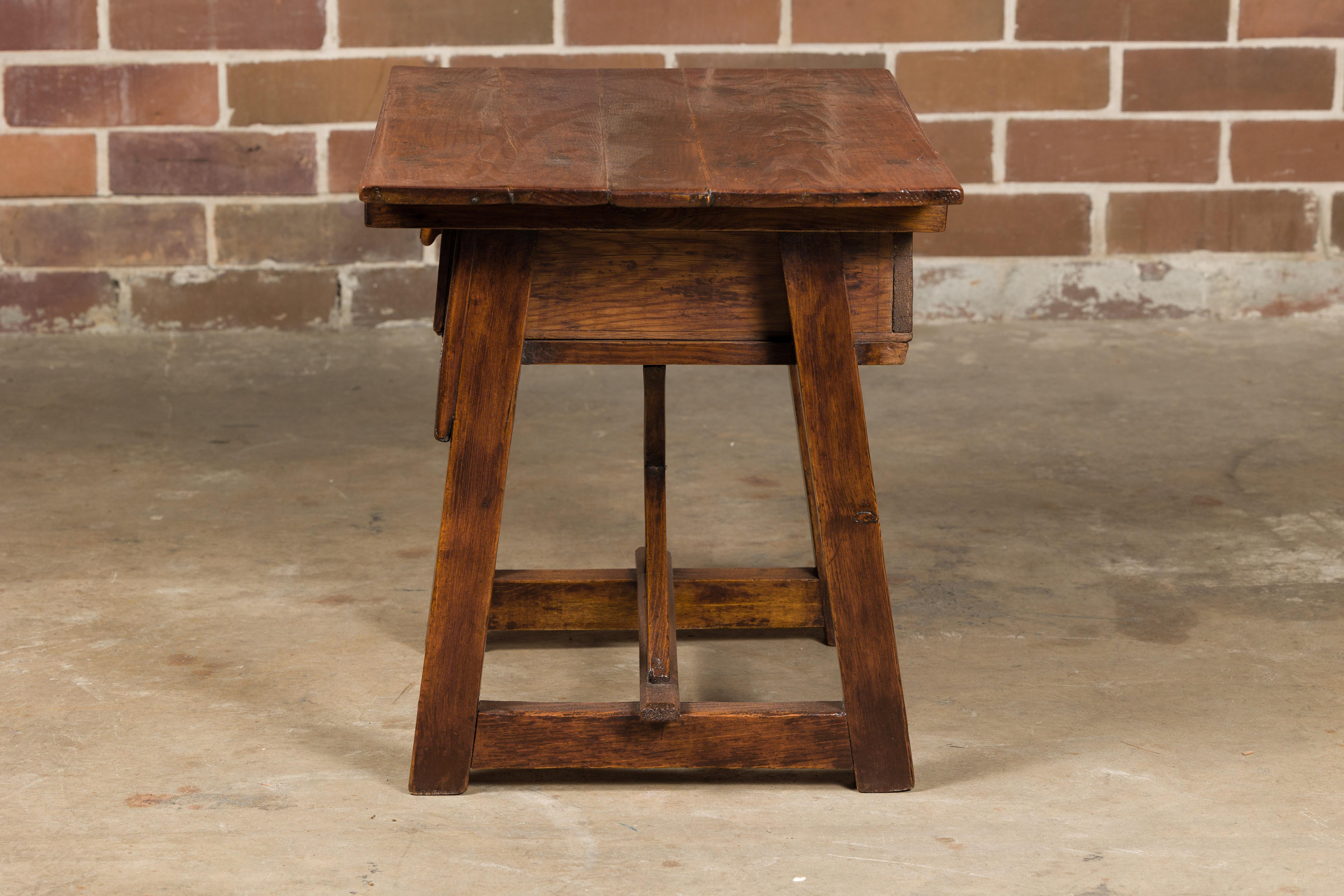 19th Century English Oak Low Side Table with Single Drawer and Carved Apron For Sale 6