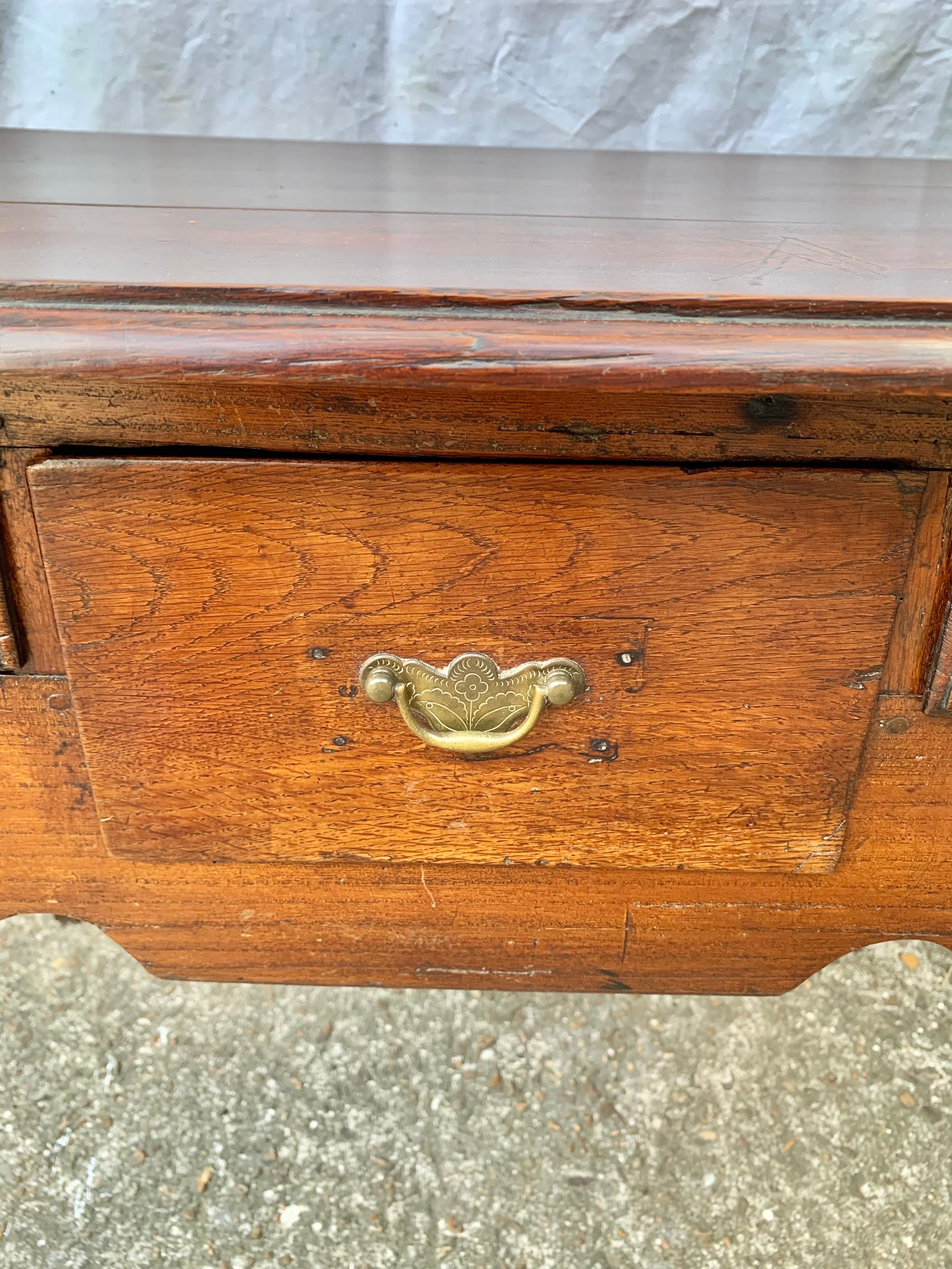 Brass 19th Century English Oak Lowboy Side Table For Sale