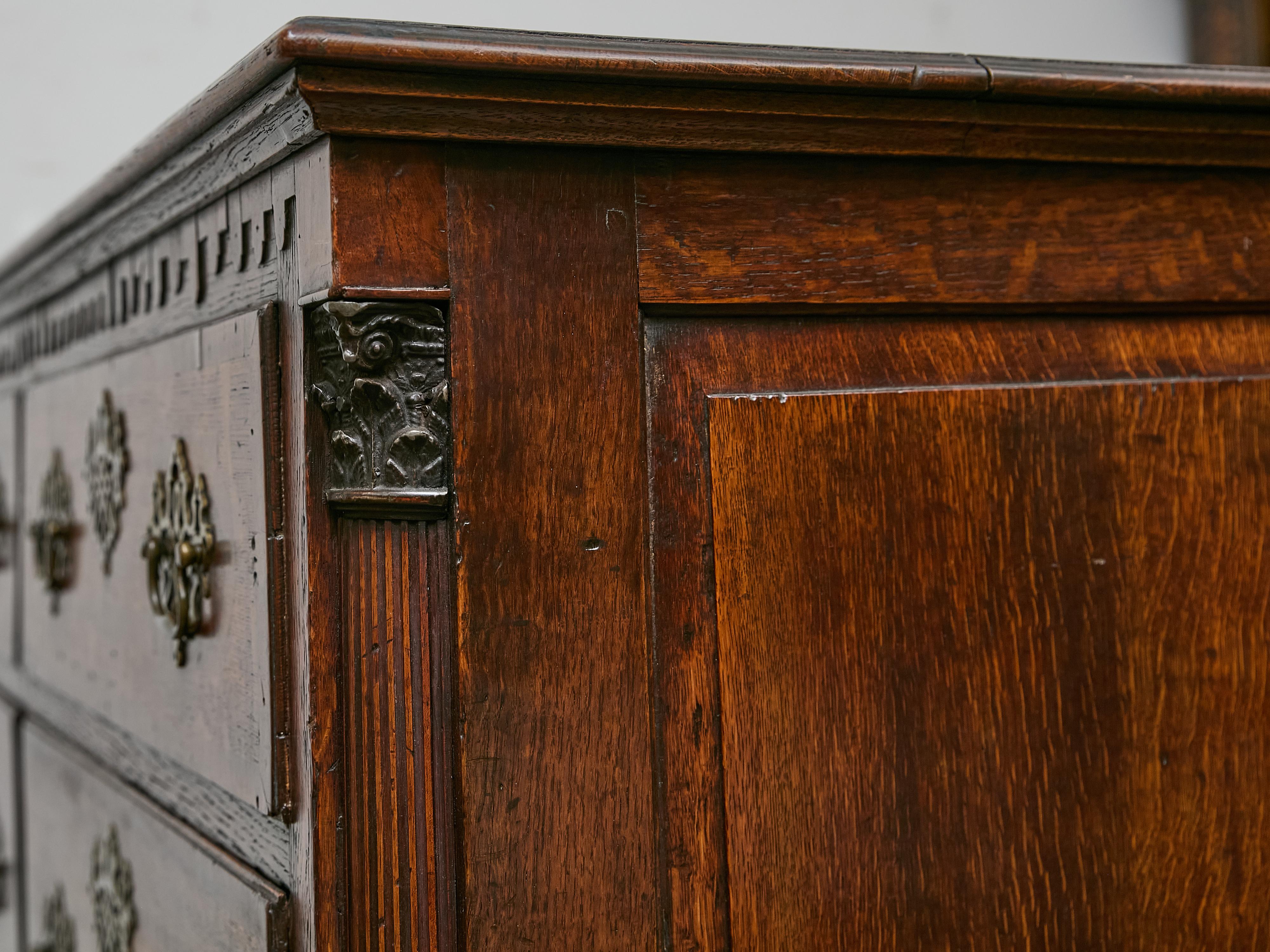 19th Century English Oak Mule Chest with Lift-Top Compartment and Six Drawers 14