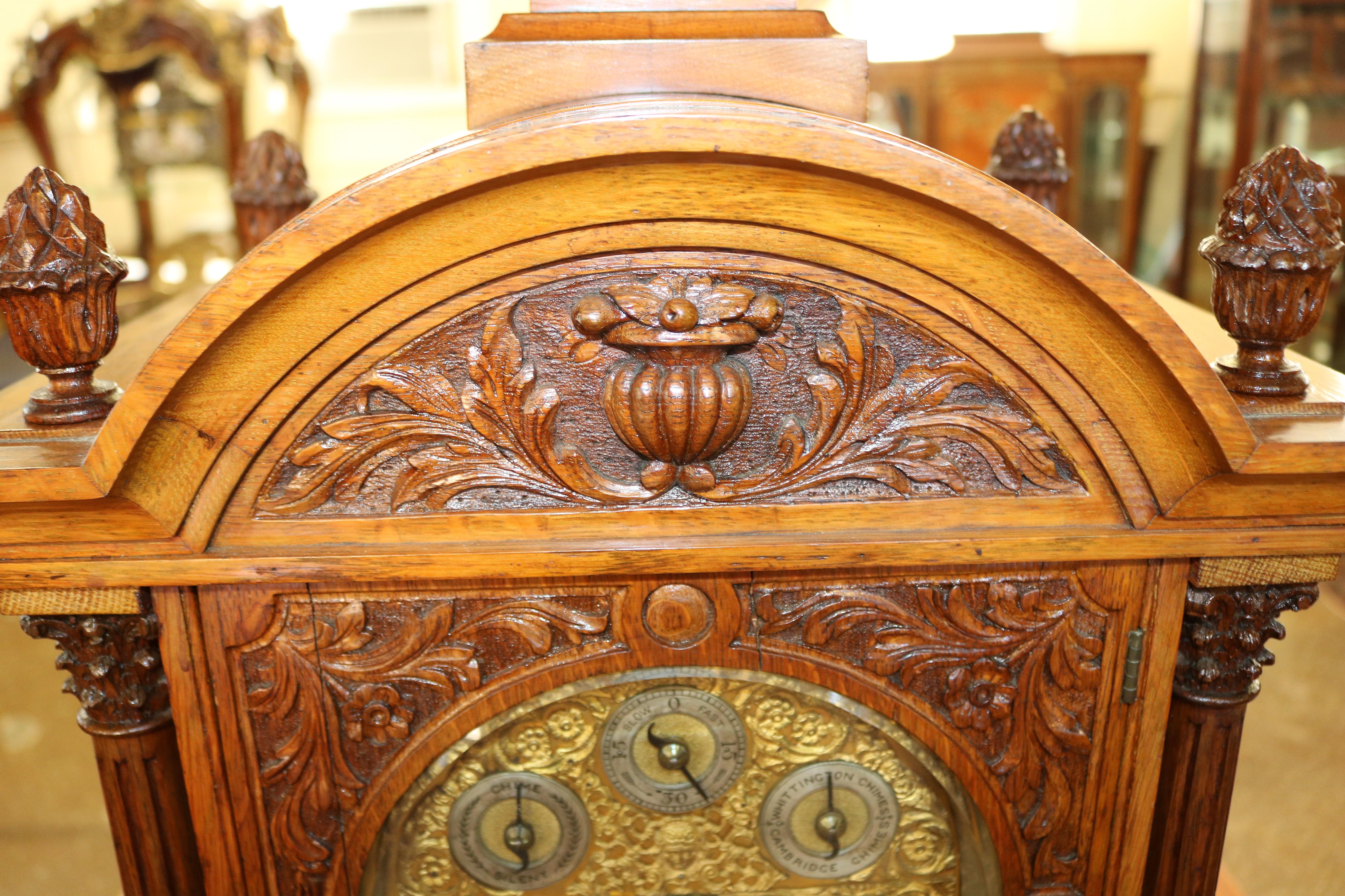 19th Century English Oak Musical Mantel Bracket Clock Retailed Benetfink & CO 11