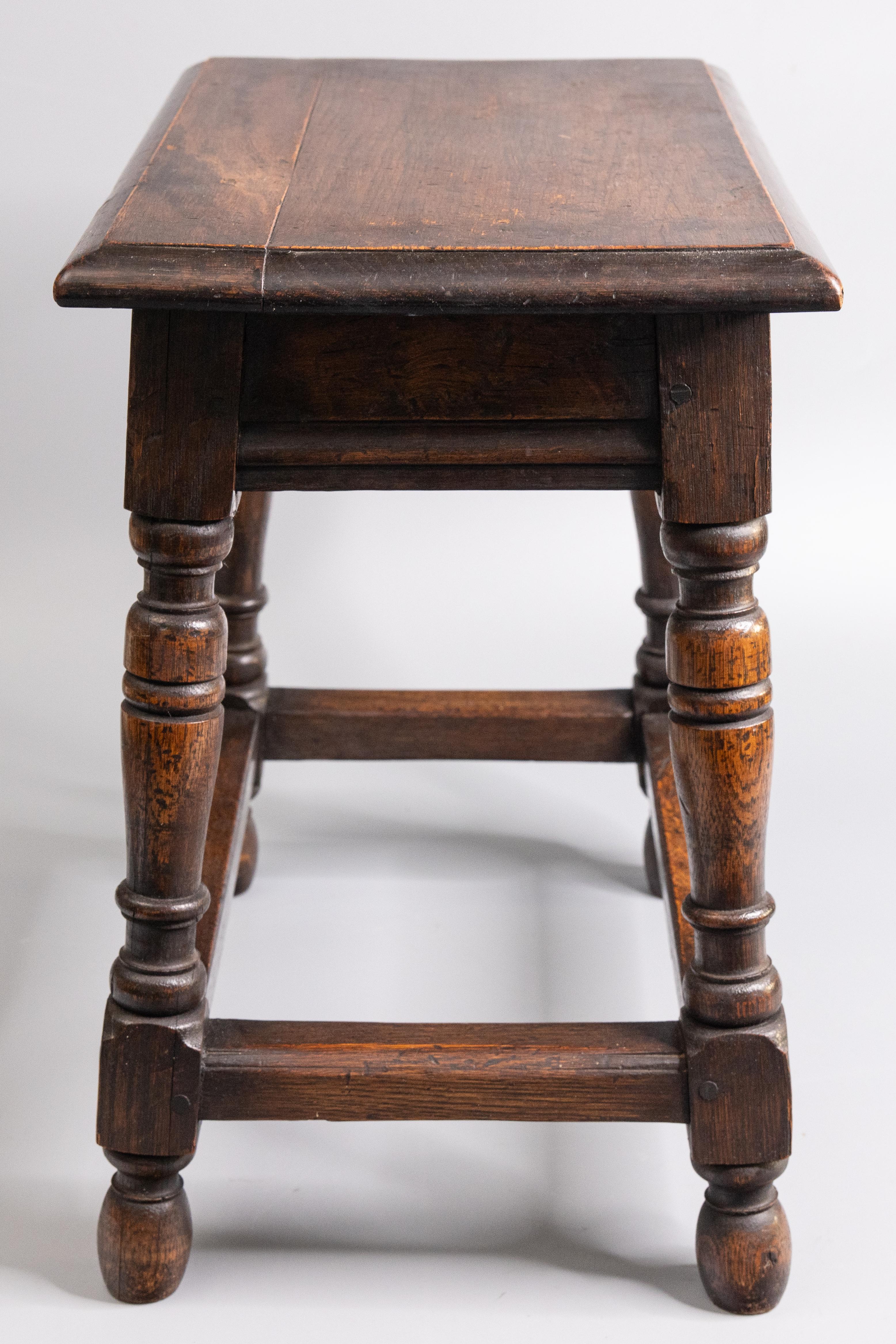 Turned 19th Century English Oak Pegged Joint Stool Side Table