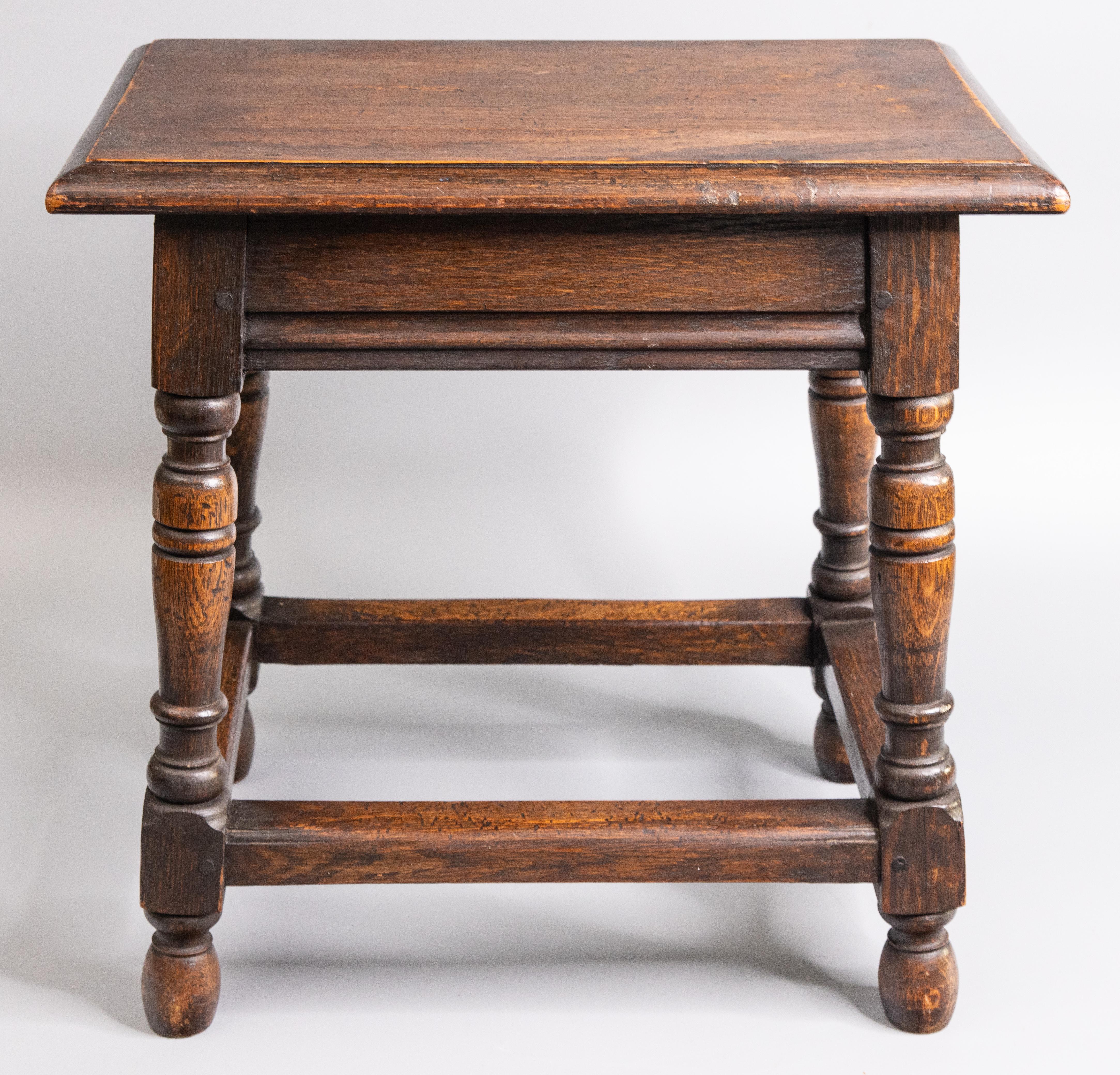 19th Century English Oak Pegged Joint Stool Side Table In Good Condition In Pearland, TX