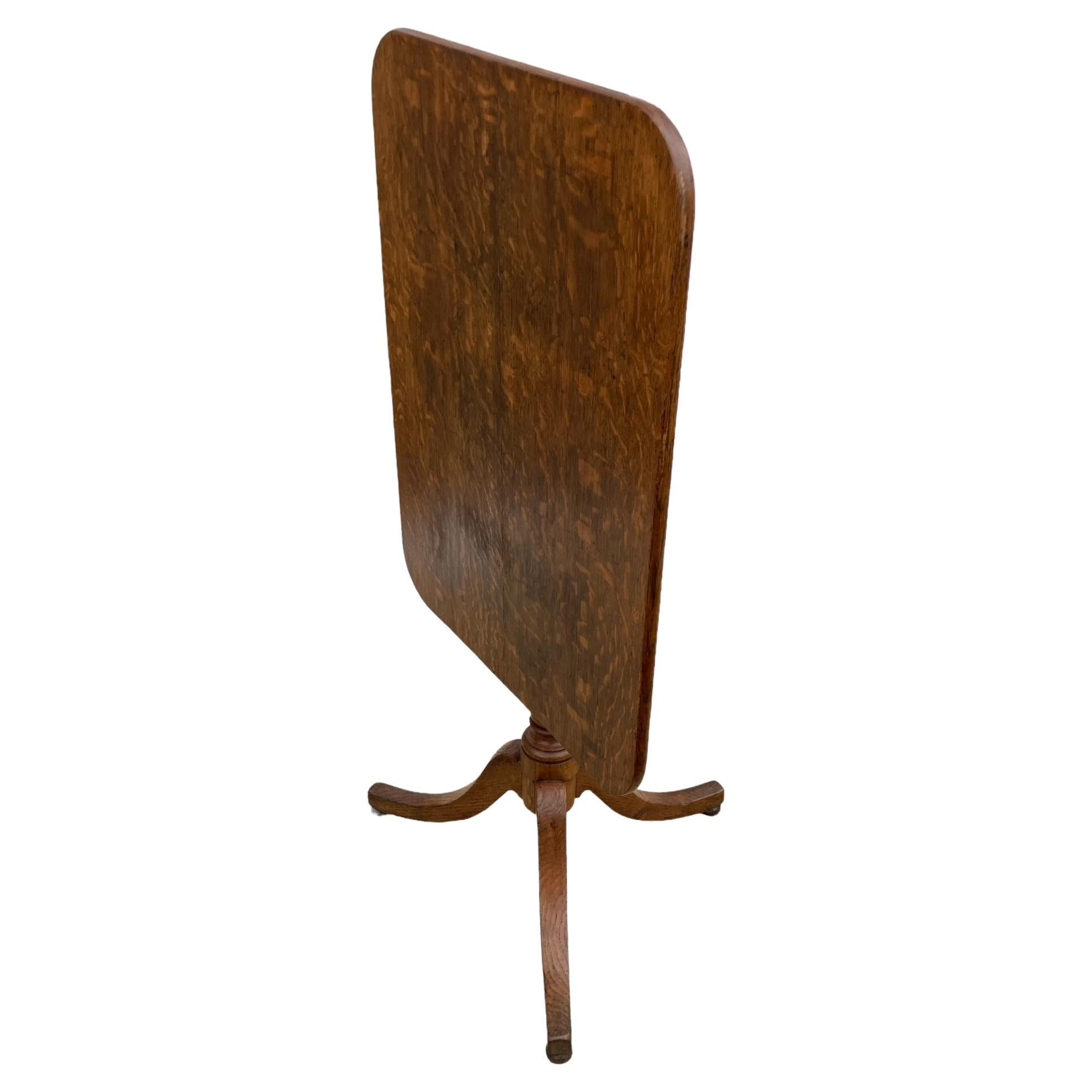 19th Century English Oak Rectangular Tri Legged Tilt top table