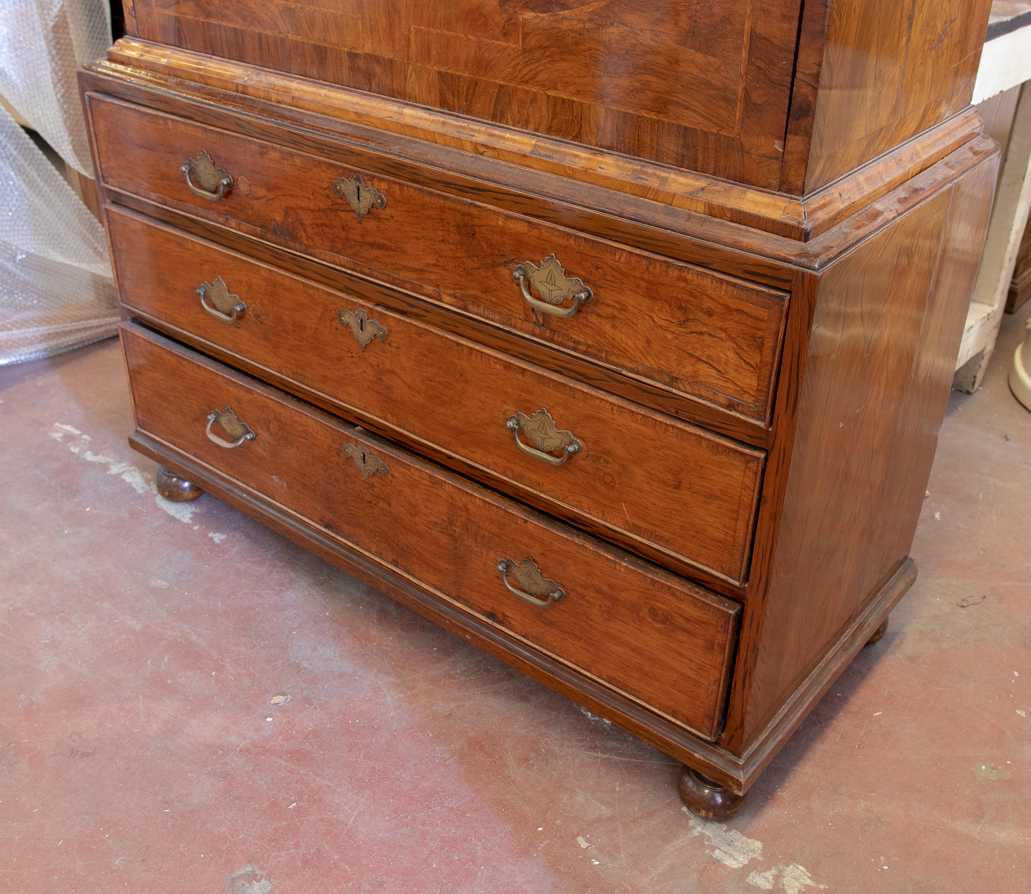 19th century English oak root writing desk with bronze fittings.