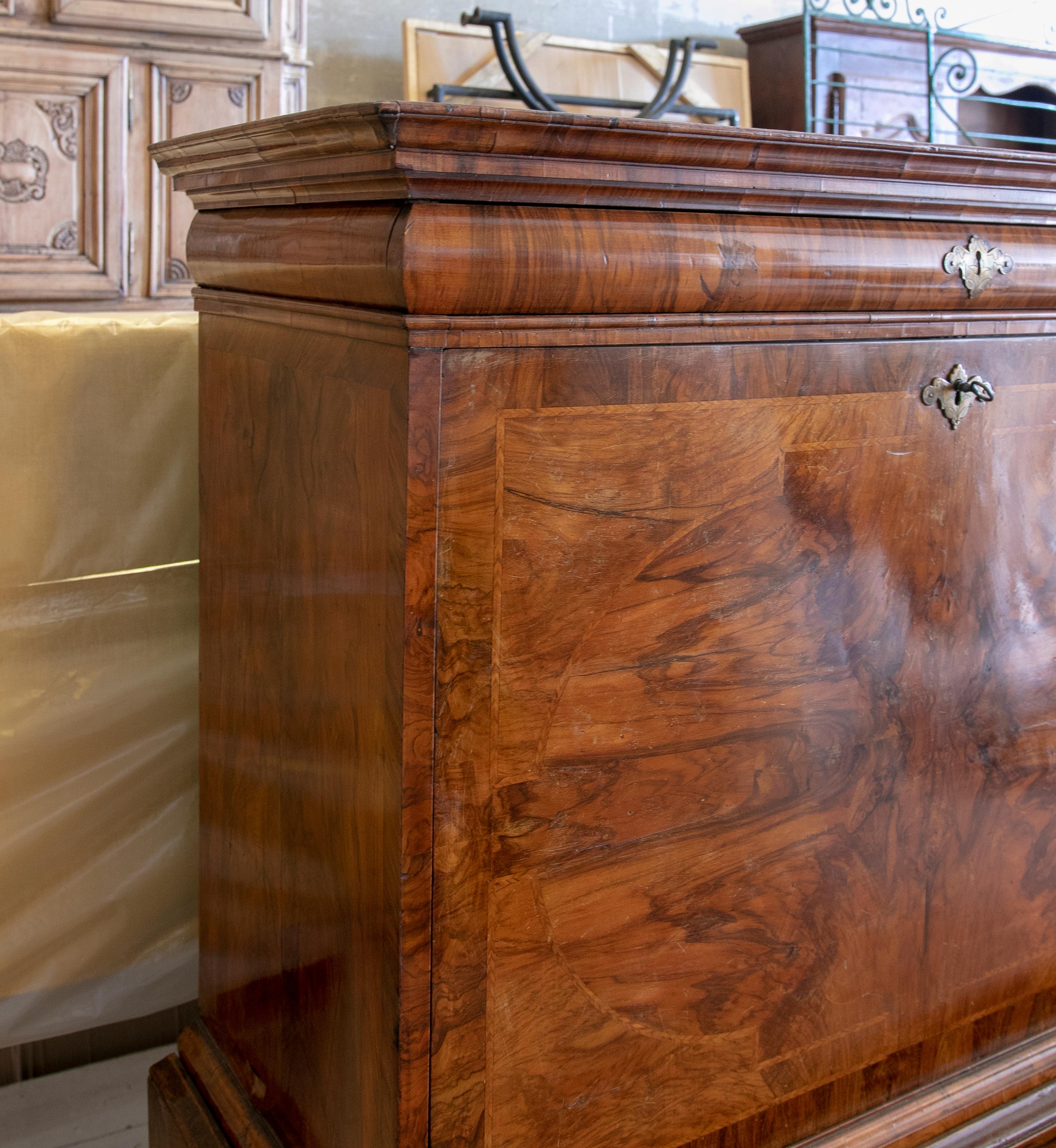 Englischer Eichenwurzel-Schreibtisch aus dem 19. Jahrhundert mit Bronzebeschlägen im Angebot 1