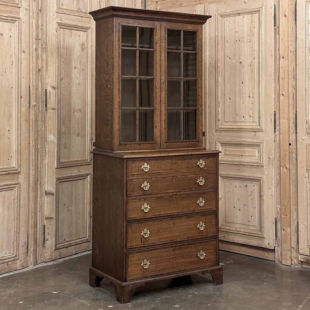 Chippendale 19th Century English Oak Secretary ~ Bookcase For Sale
