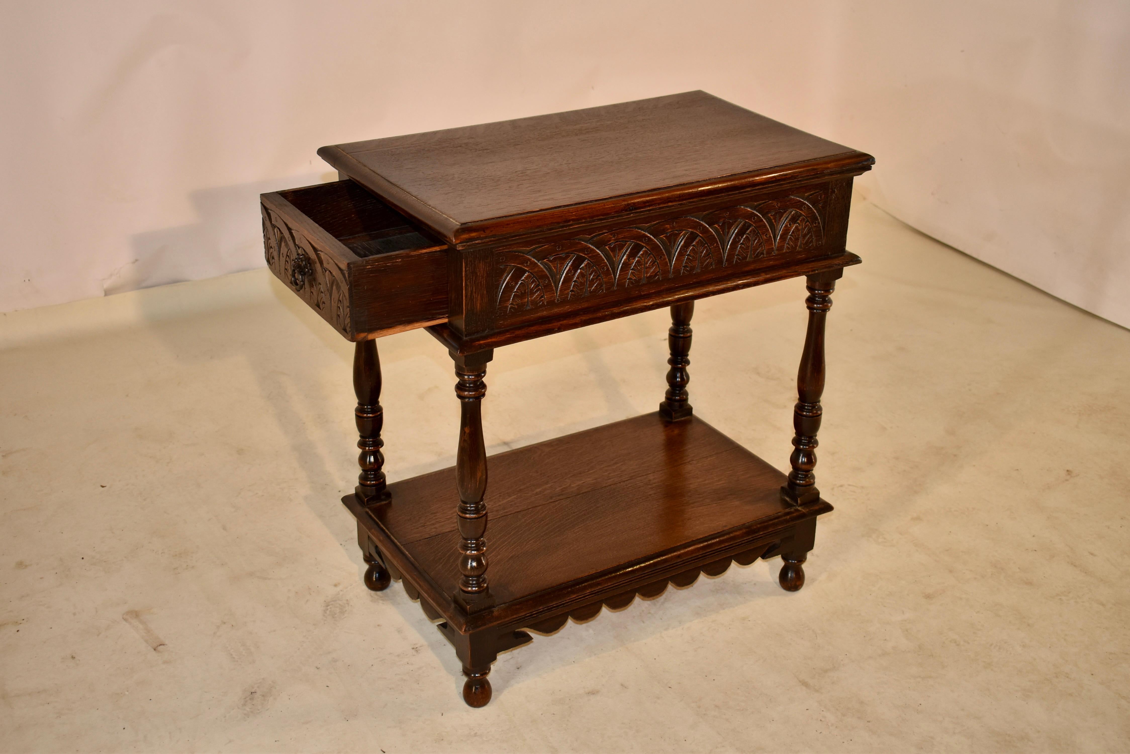 19th Century English Oak Side Table with Drawer 2