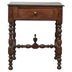 19th Century English Oak Side Table with Lift Top, Drawer, and Turned Legs