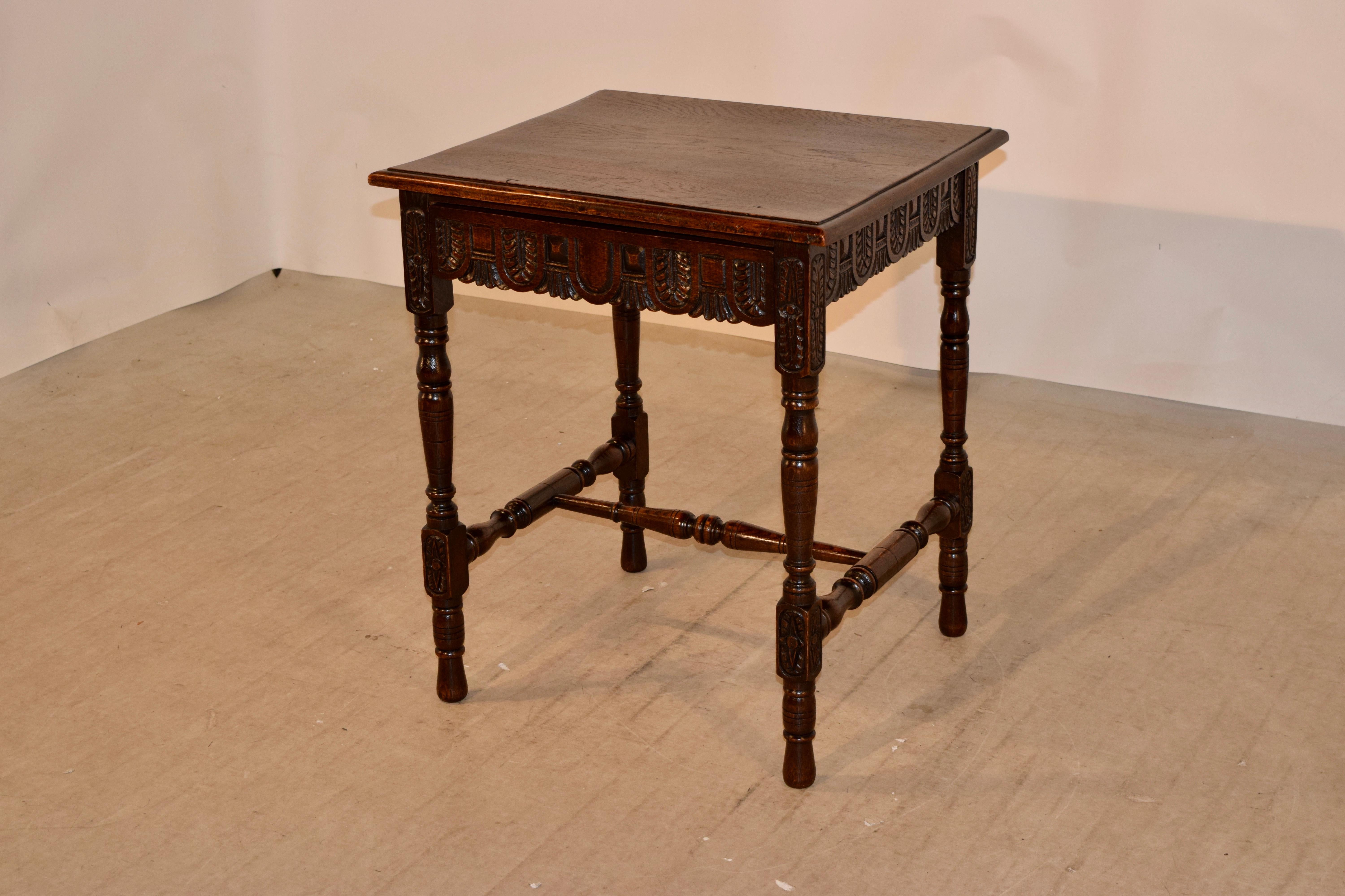 Victorian 19th Century English Oak Side Table with Single-Drawer