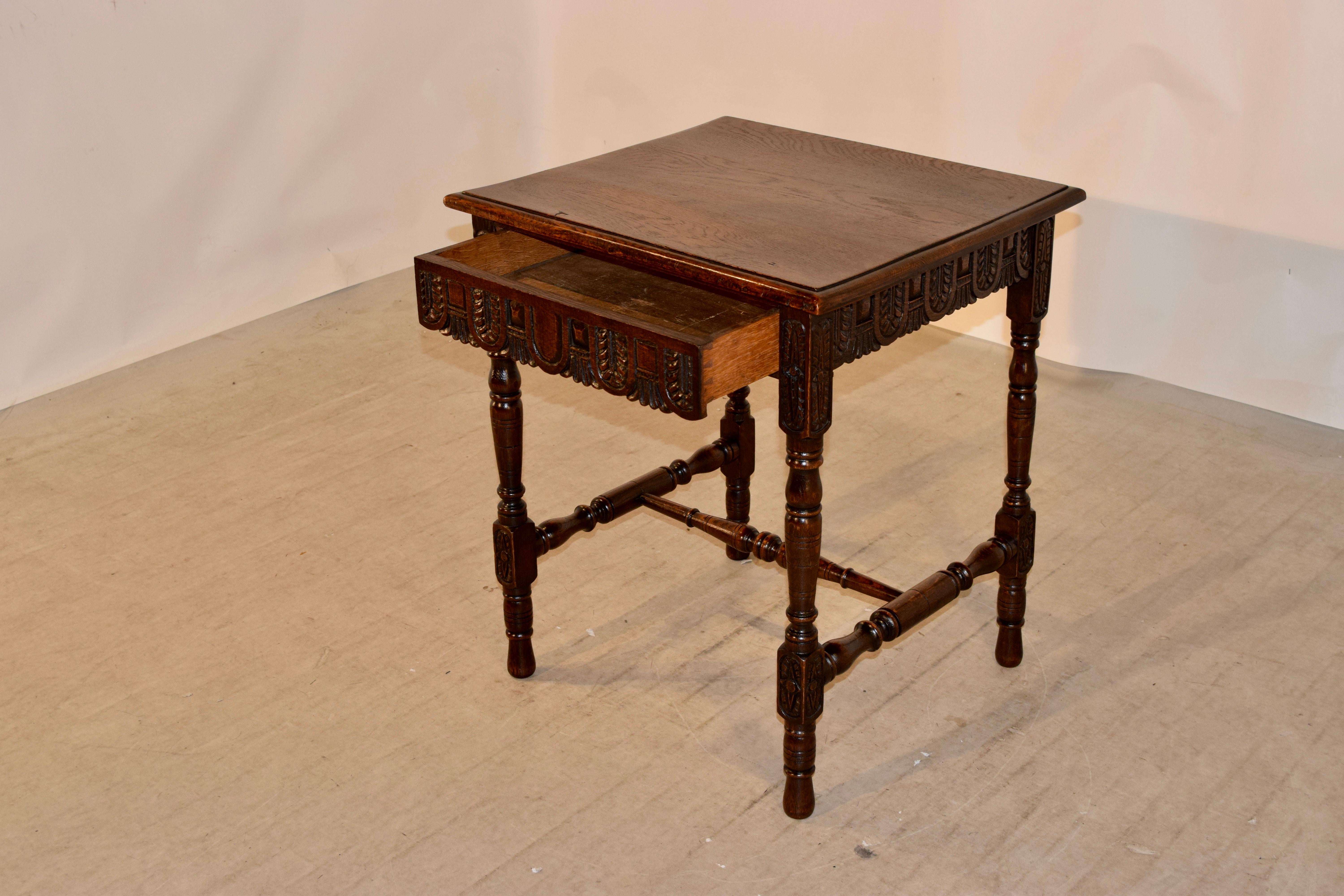 19th Century English Oak Side Table with Single-Drawer 3