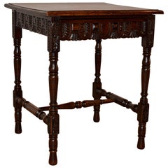19th Century English Oak Side Table with Single-Drawer