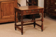 19th Century English Oak Side Table with Turned Legs & Stretcher