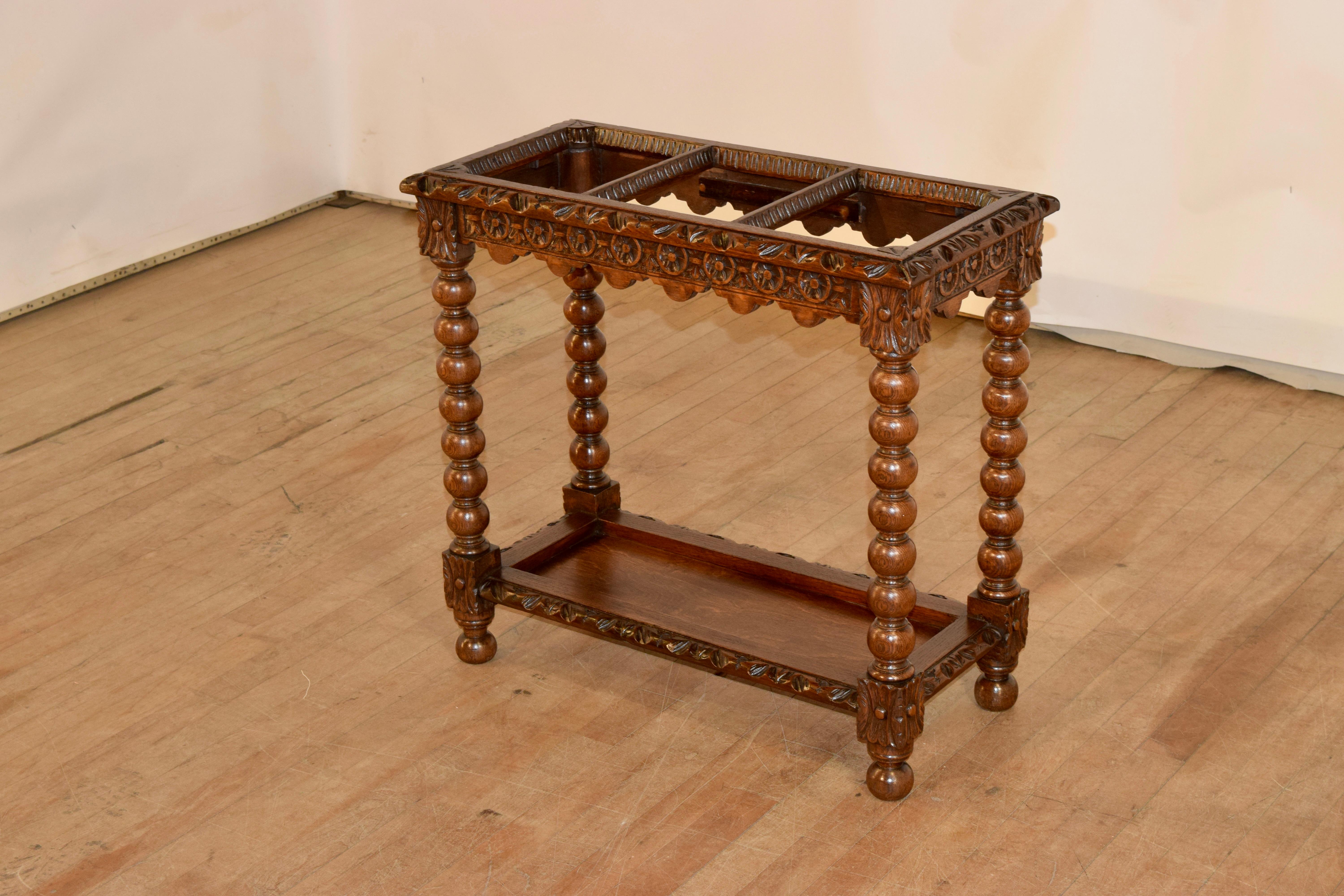 Hand-Carved 19th Century English Oak Stick Stand For Sale