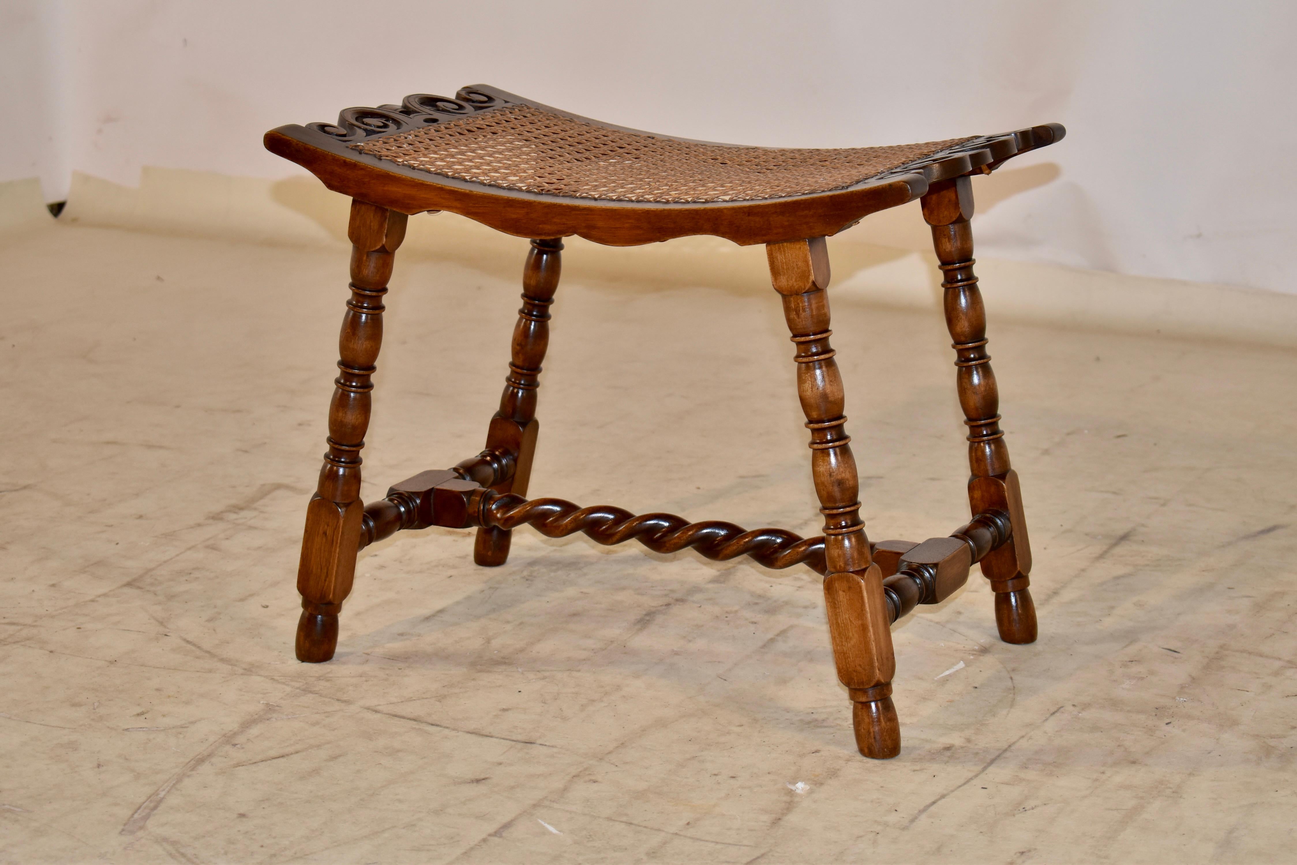 19th Century English Oak Stool with Caned Top In Good Condition In High Point, NC