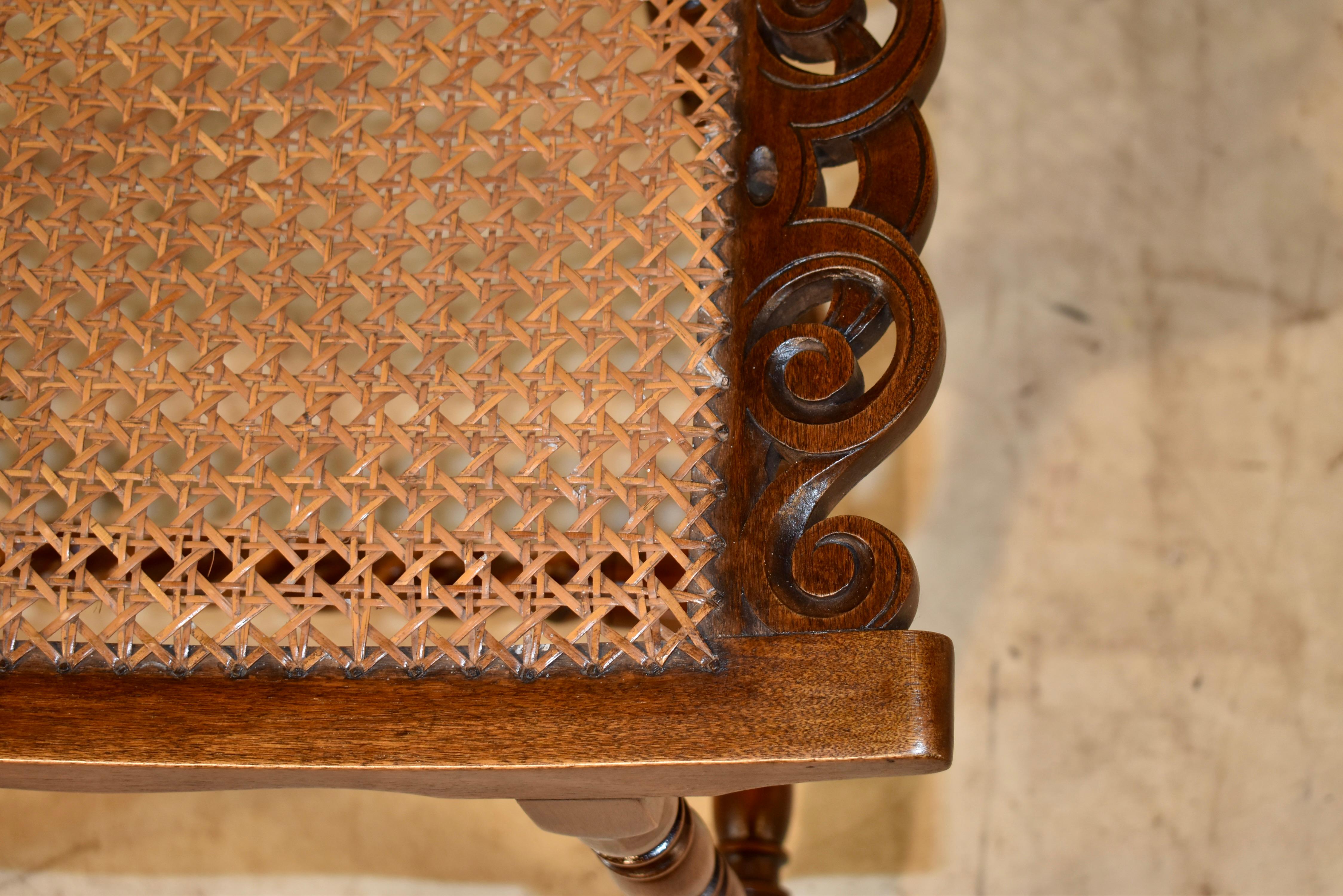 19th Century English Oak Stool with Caned Top 1