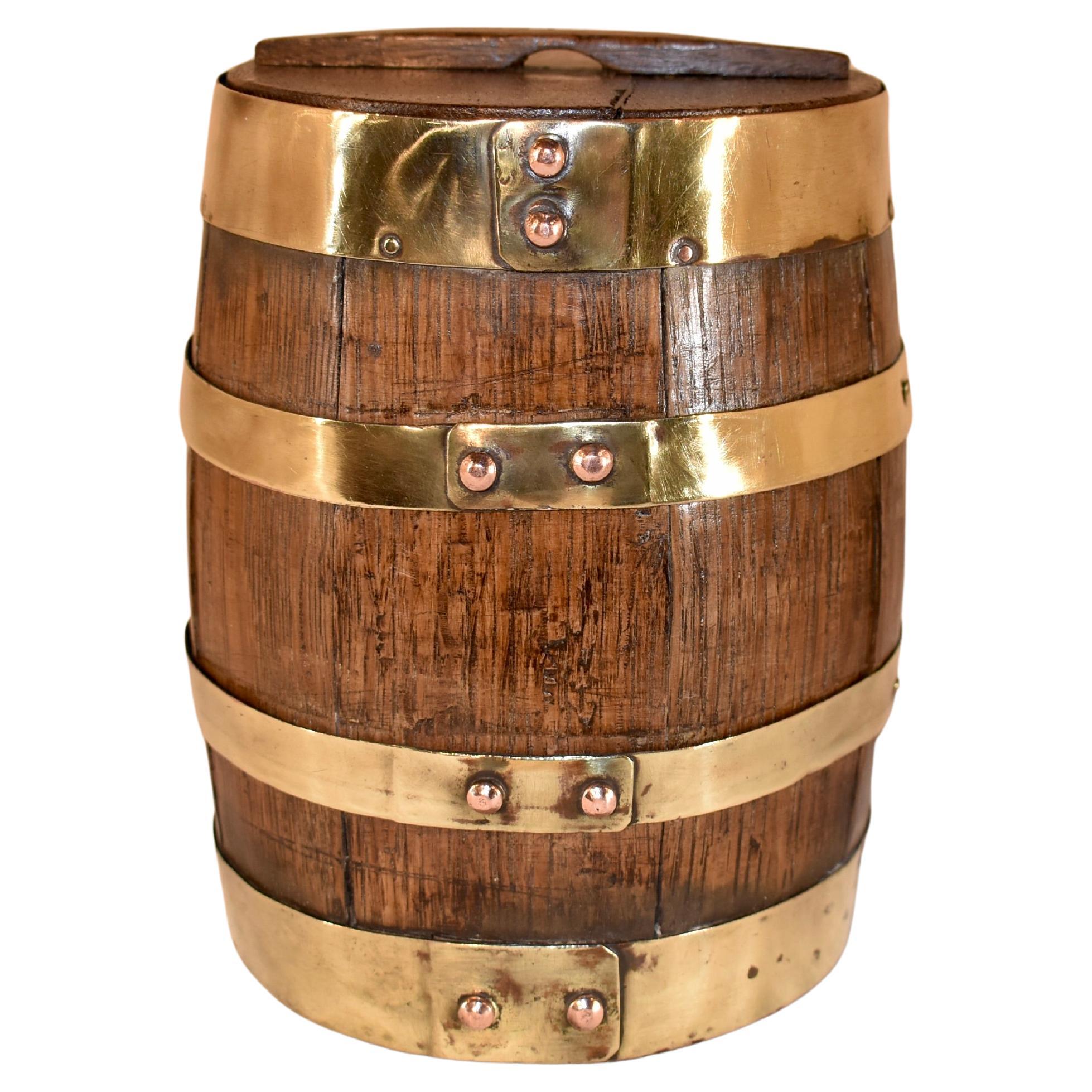 19th Century English Oak Strapped Treen Barrel For Sale