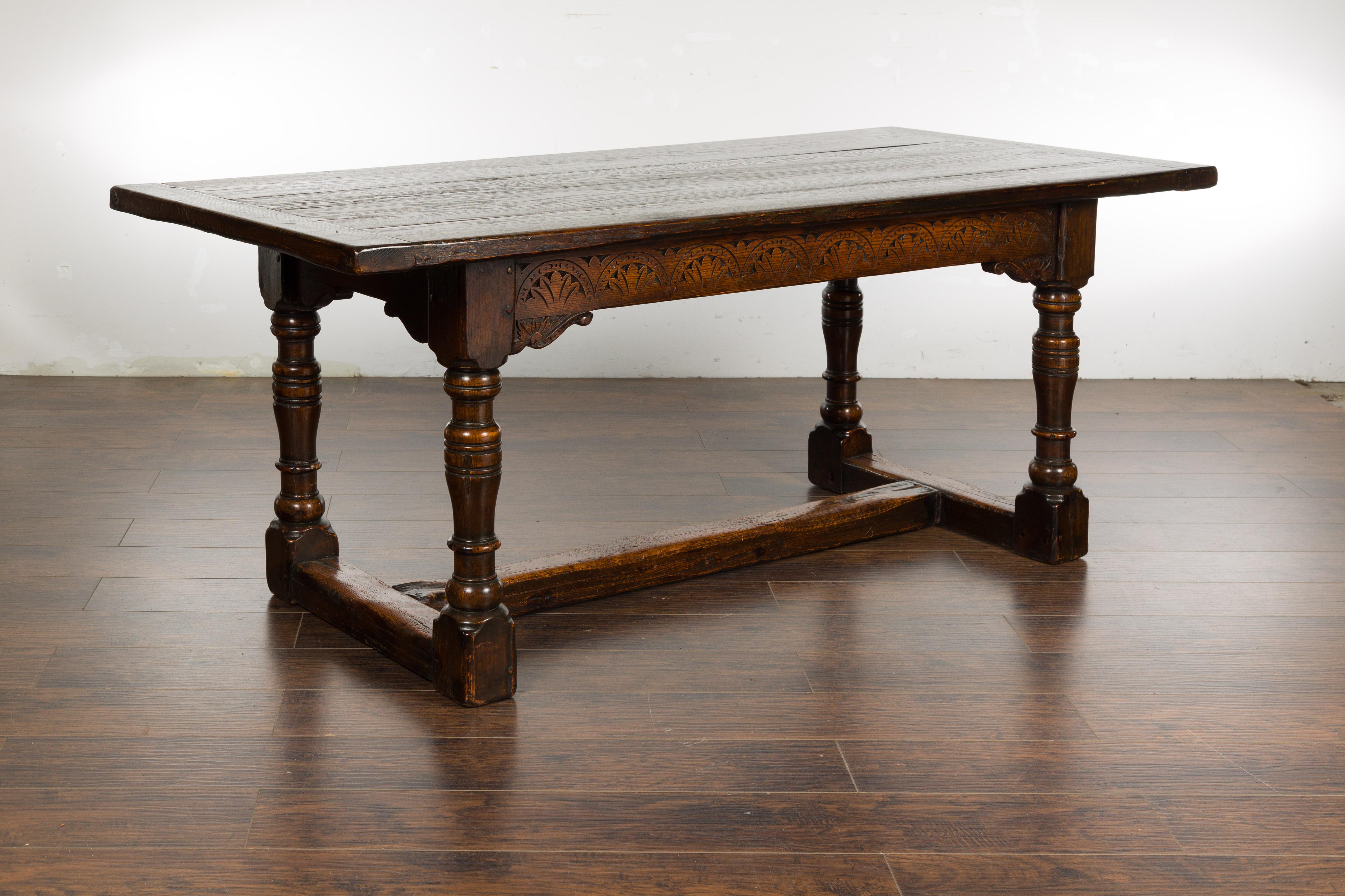 19th Century English Oak Table with Carved Apron and Turned Legs For Sale 10