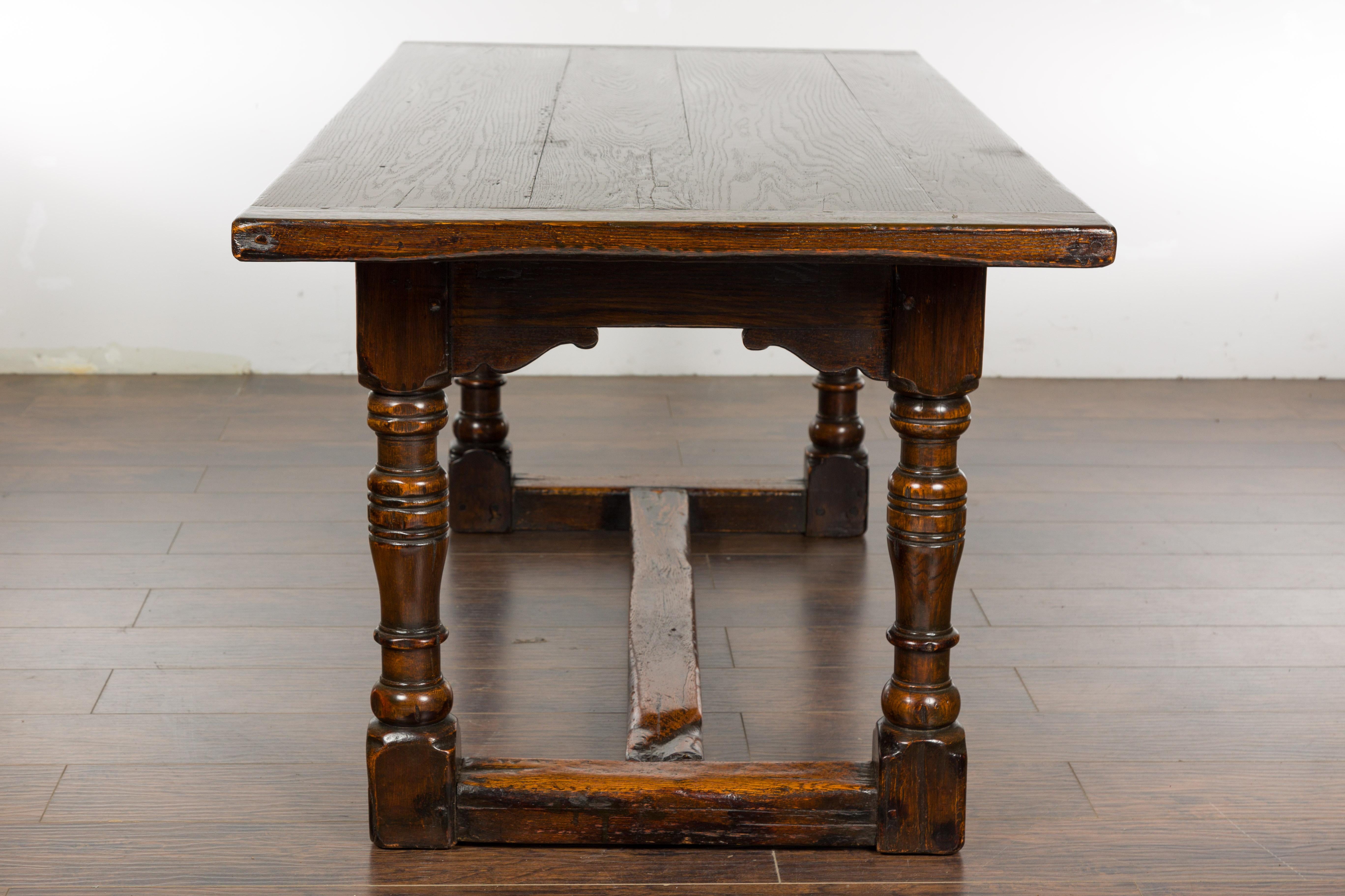19th Century English Oak Table with Carved Apron and Turned Legs For Sale 11