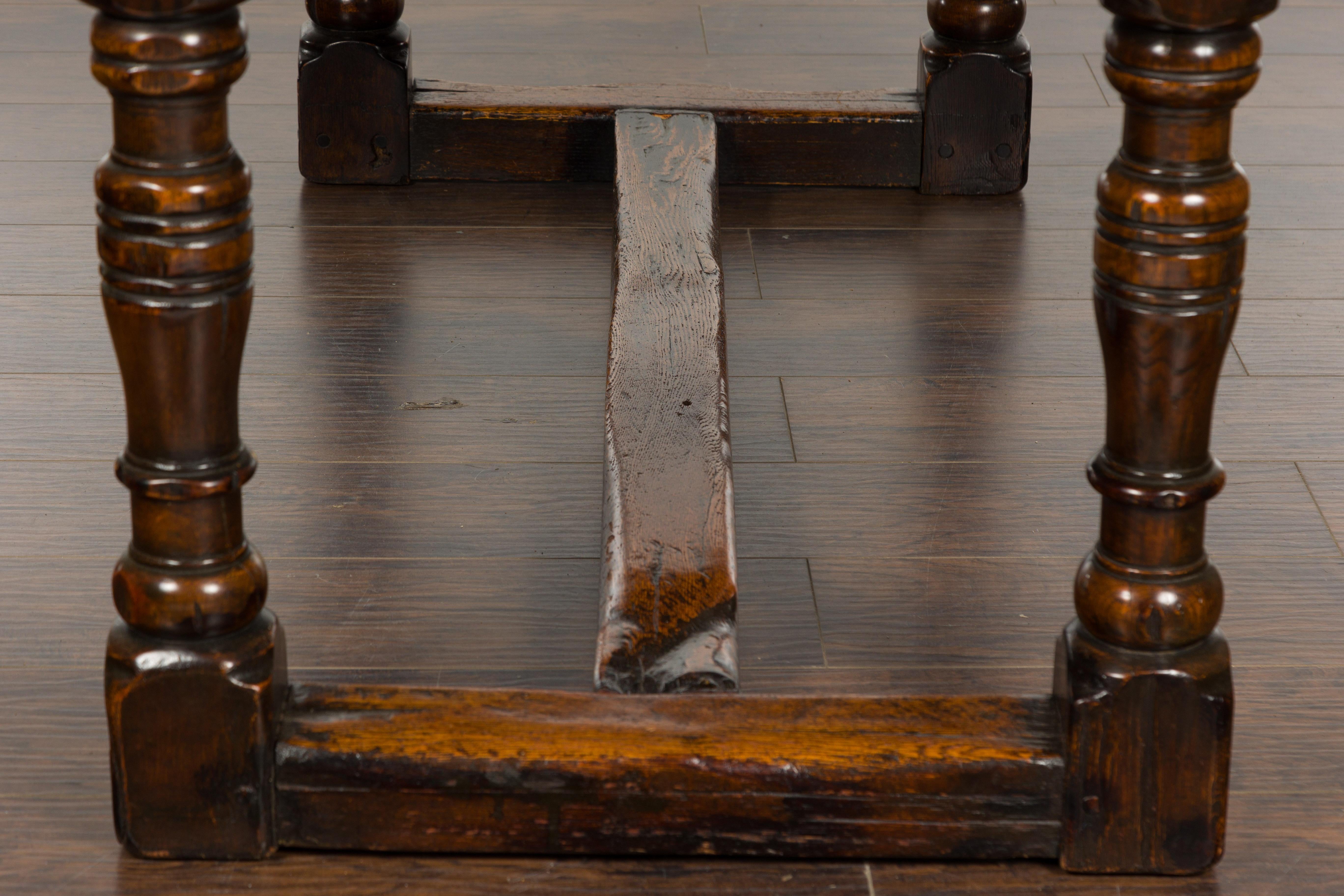 19th Century English Oak Table with Carved Apron and Turned Legs For Sale 12