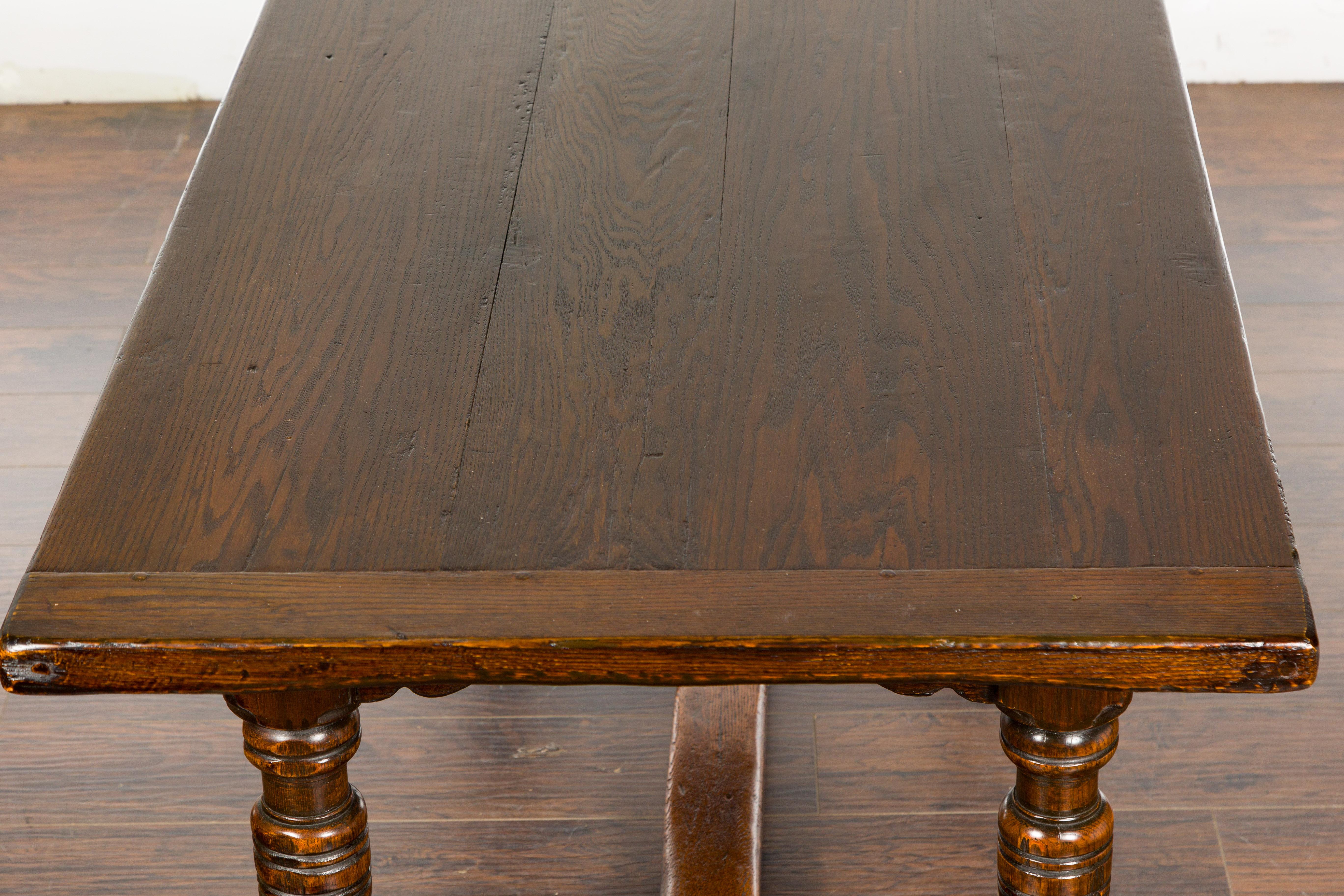 19th Century English Oak Table with Carved Apron and Turned Legs For Sale 14