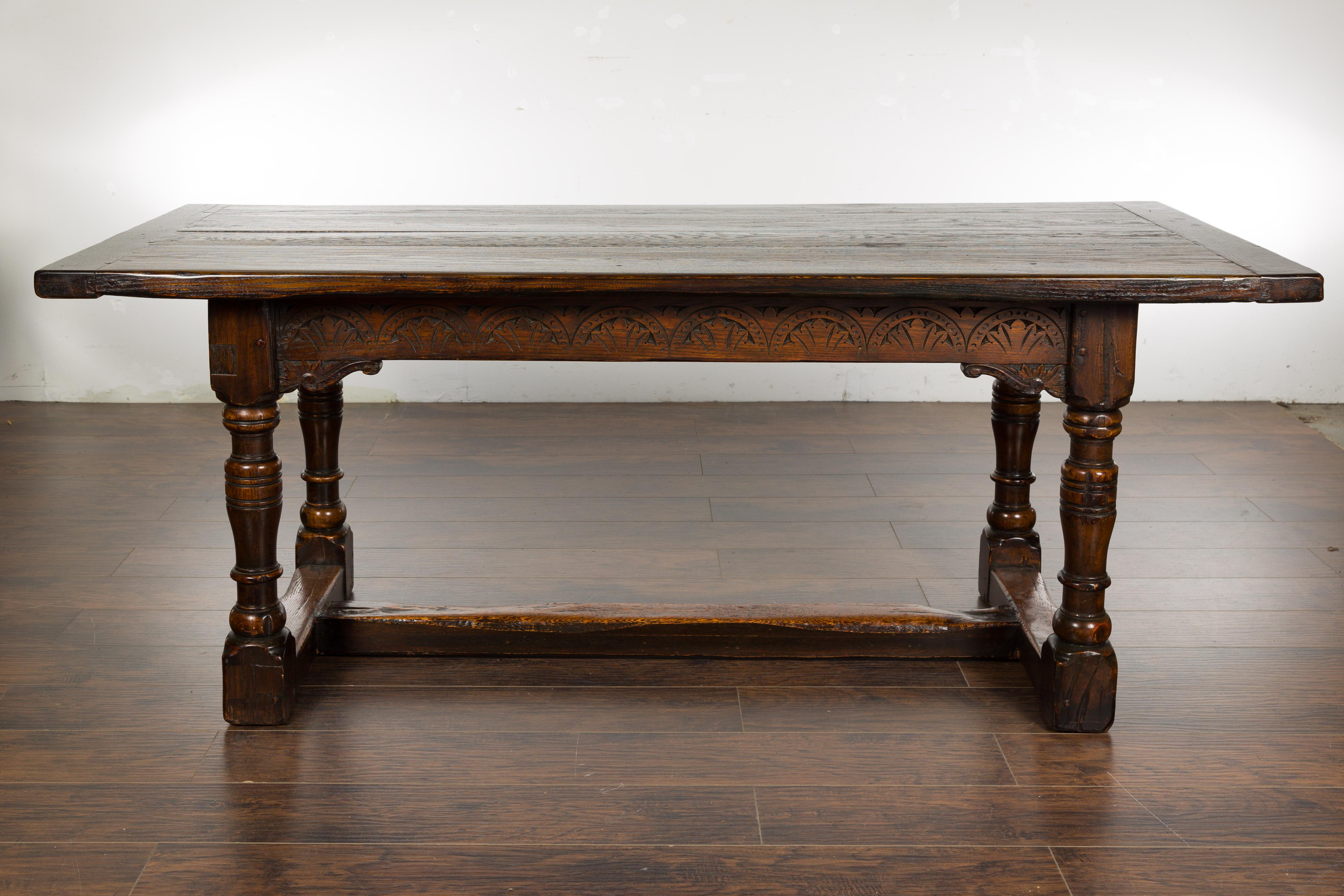 19th Century English Oak Table with Carved Apron and Turned Legs For Sale 16