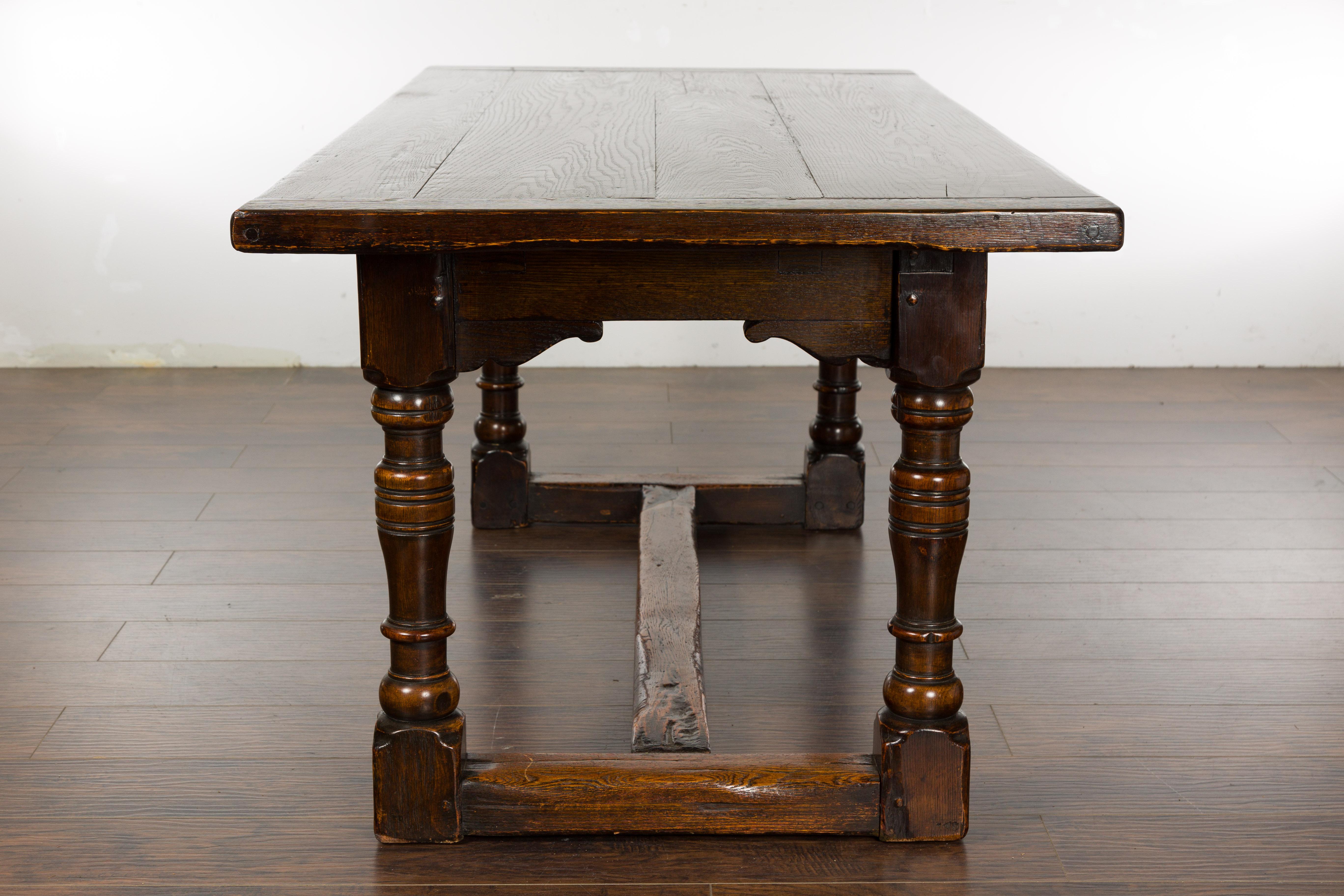 19th Century English Oak Table with Carved Apron and Turned Legs For Sale 17